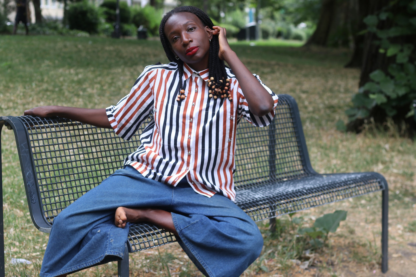 Vintage 1990s Striped Short Sleeve Button Up Shirt - Retro 90s Blouse
