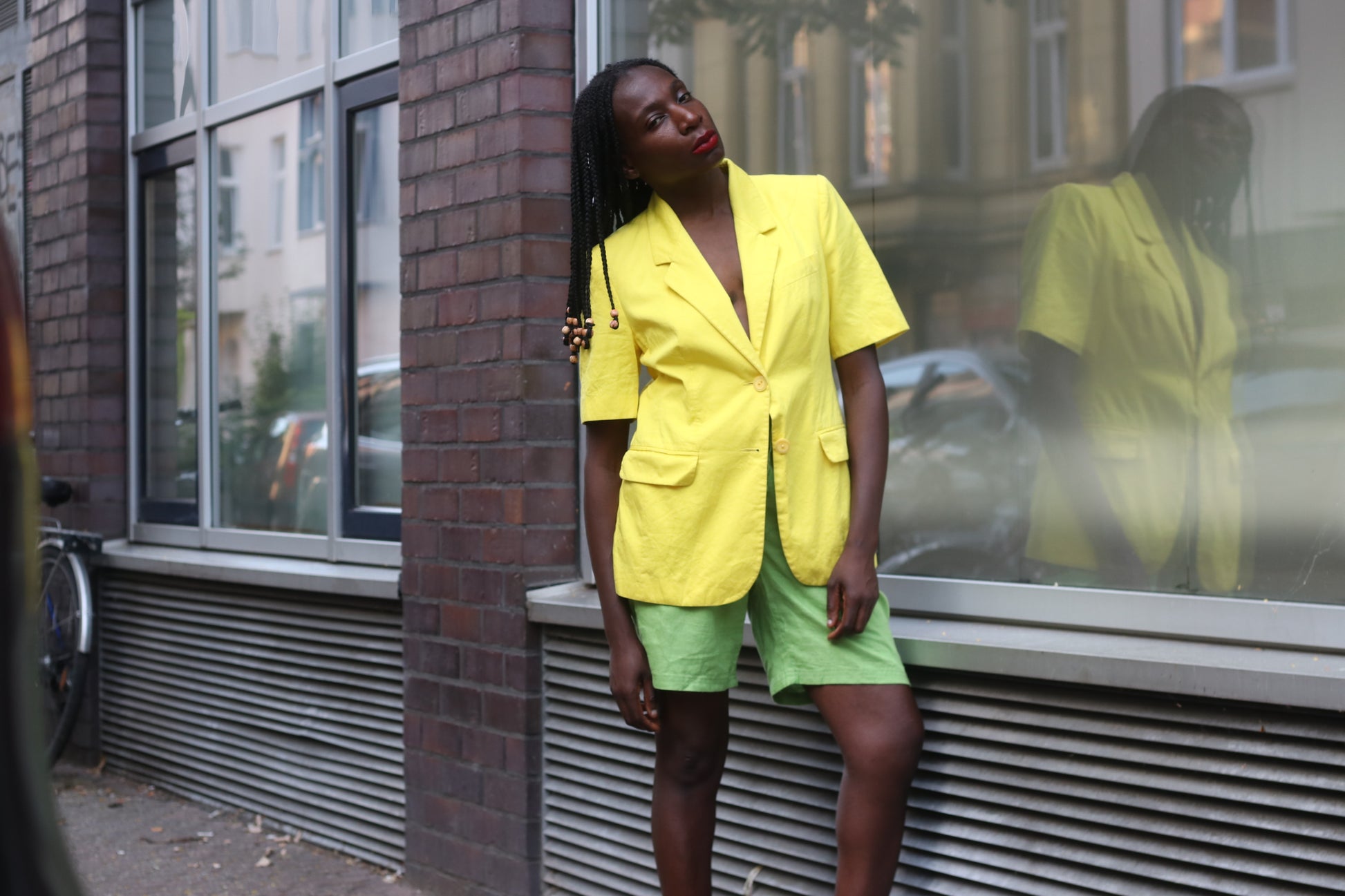 Vintage Luoghi Italy Yellow Cotton Blazer 1980s Short Sleeve Summer Jacket EU 36