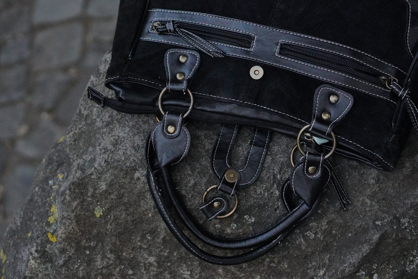 Damart Vintage 90s Black Suede Handbag - Retro Y2K Shoulder Bag