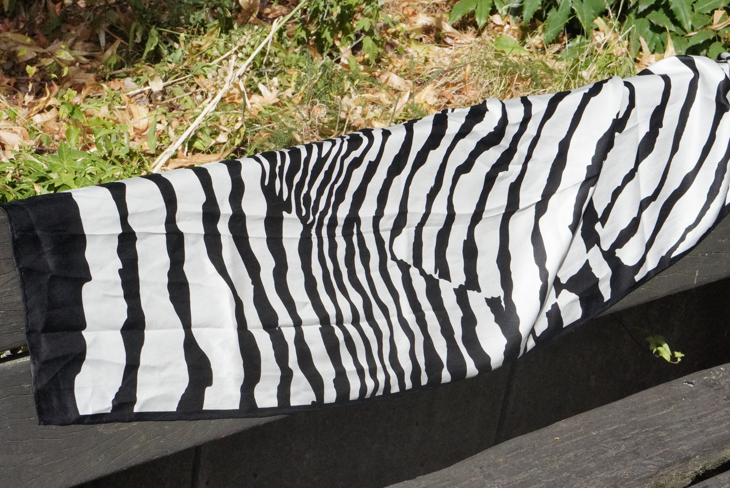 Vintage Black & White Silk Scarf - Abstract Zebra Print Square Scarf