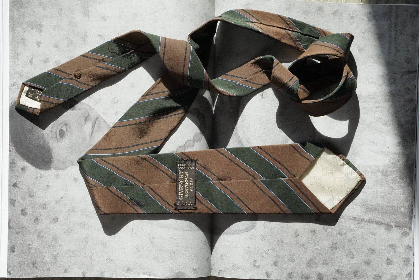 Givenchy Vintage Silk Tie Brown Green Striped Mens Designer Necktie Made In Italy