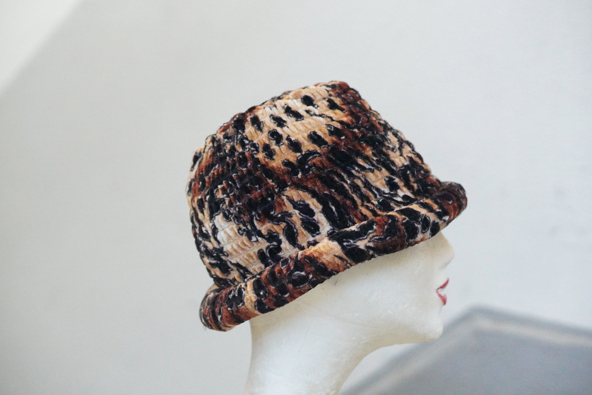 Leopard Bucket Hat | Vintage 90s Velvet Cloche | Brown Animal Print One Size