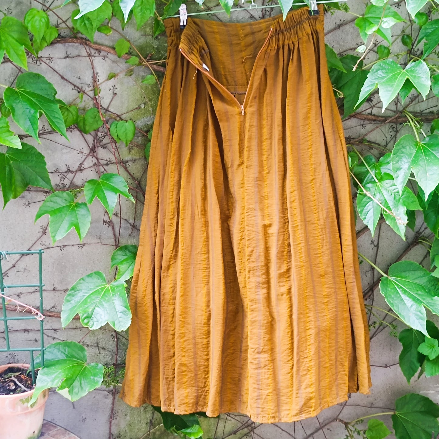 Vintage 70s Mustard Gold Maxi Skirt - Striped Boho Pleated Long Skirt