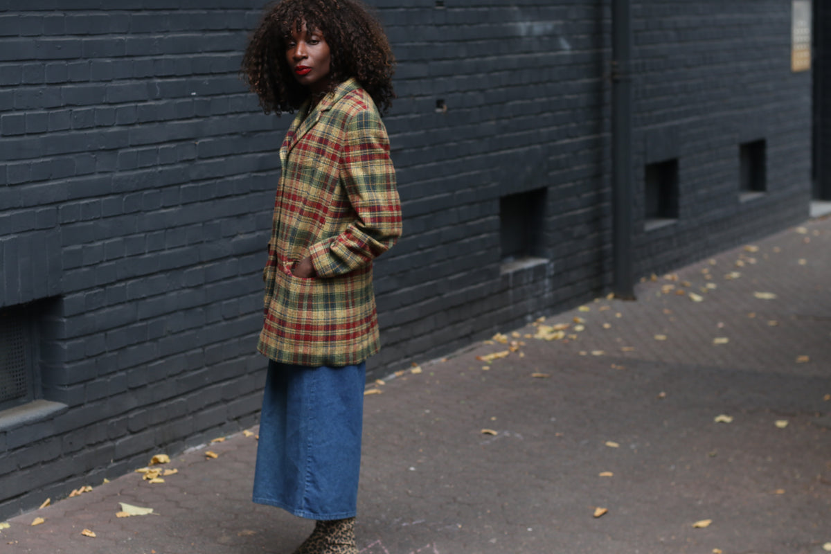 Vintage Plaid Wool Blazer | 90s Checked Oversized Jacket M/L
