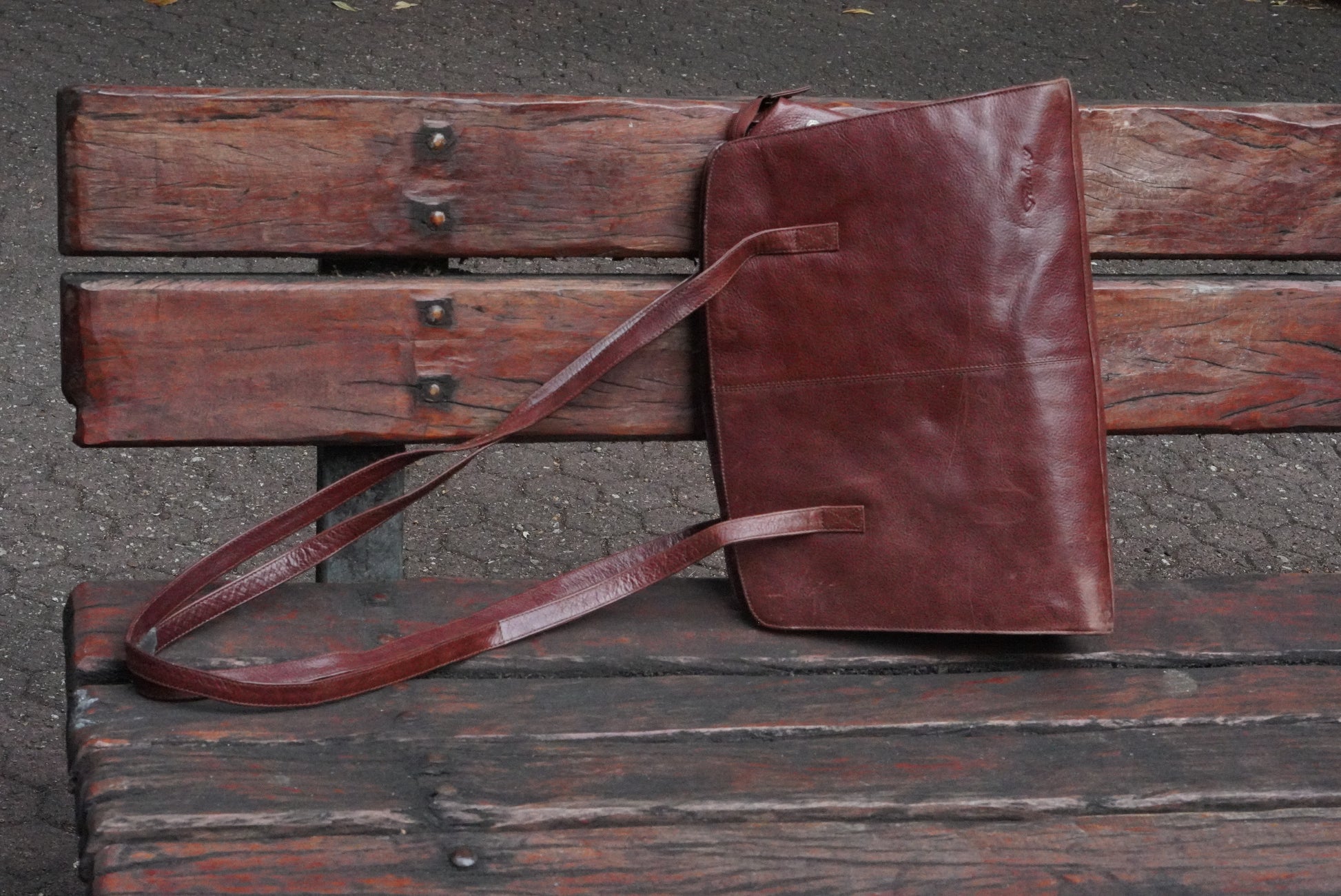 Funbag Vintage 90s Cognac Leather Tote Bag - Brown Shoulder Shopper