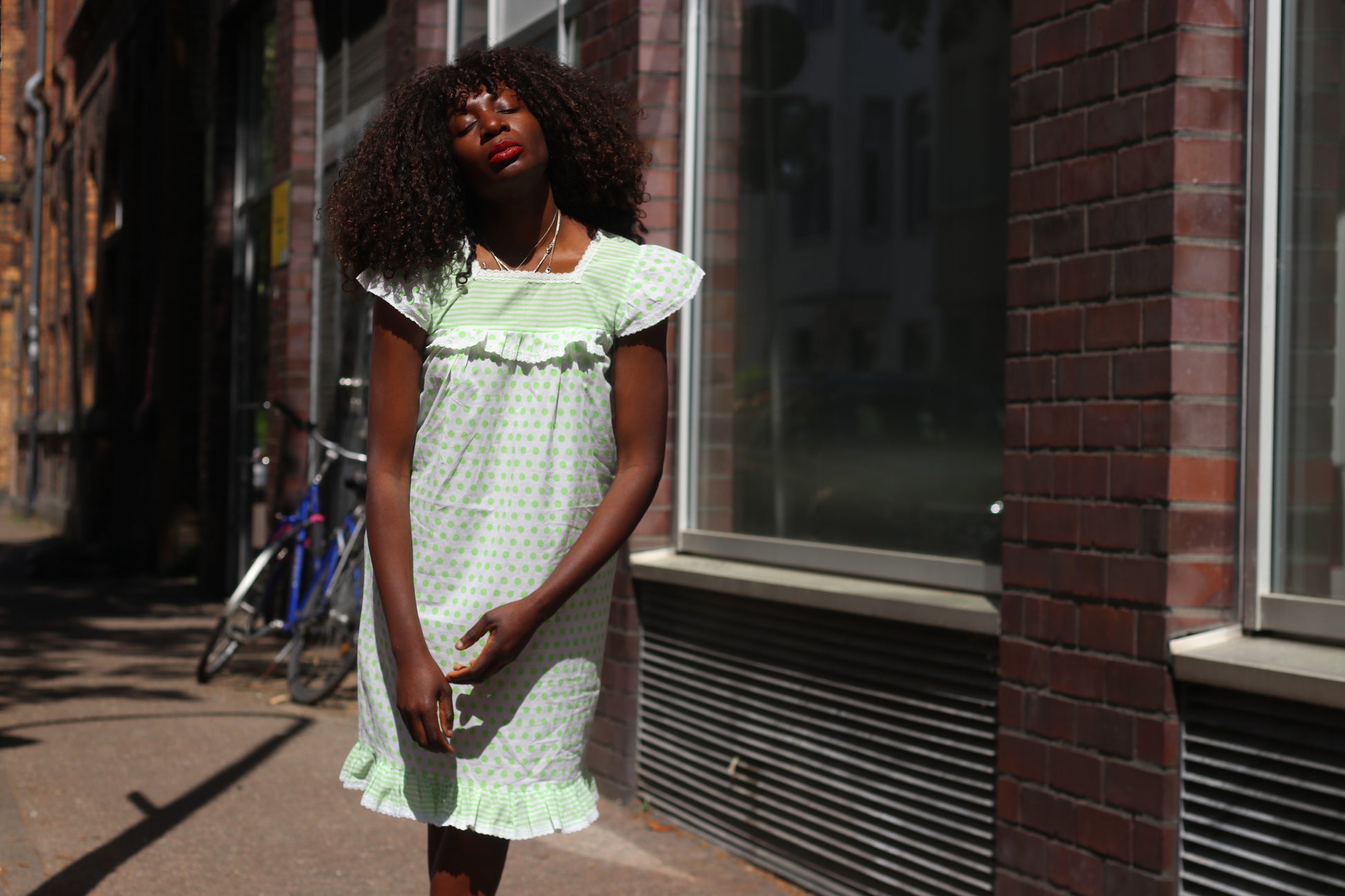 The Clover Polka Dot Mini Dress - Vintage 1970s Green Prairie Dress