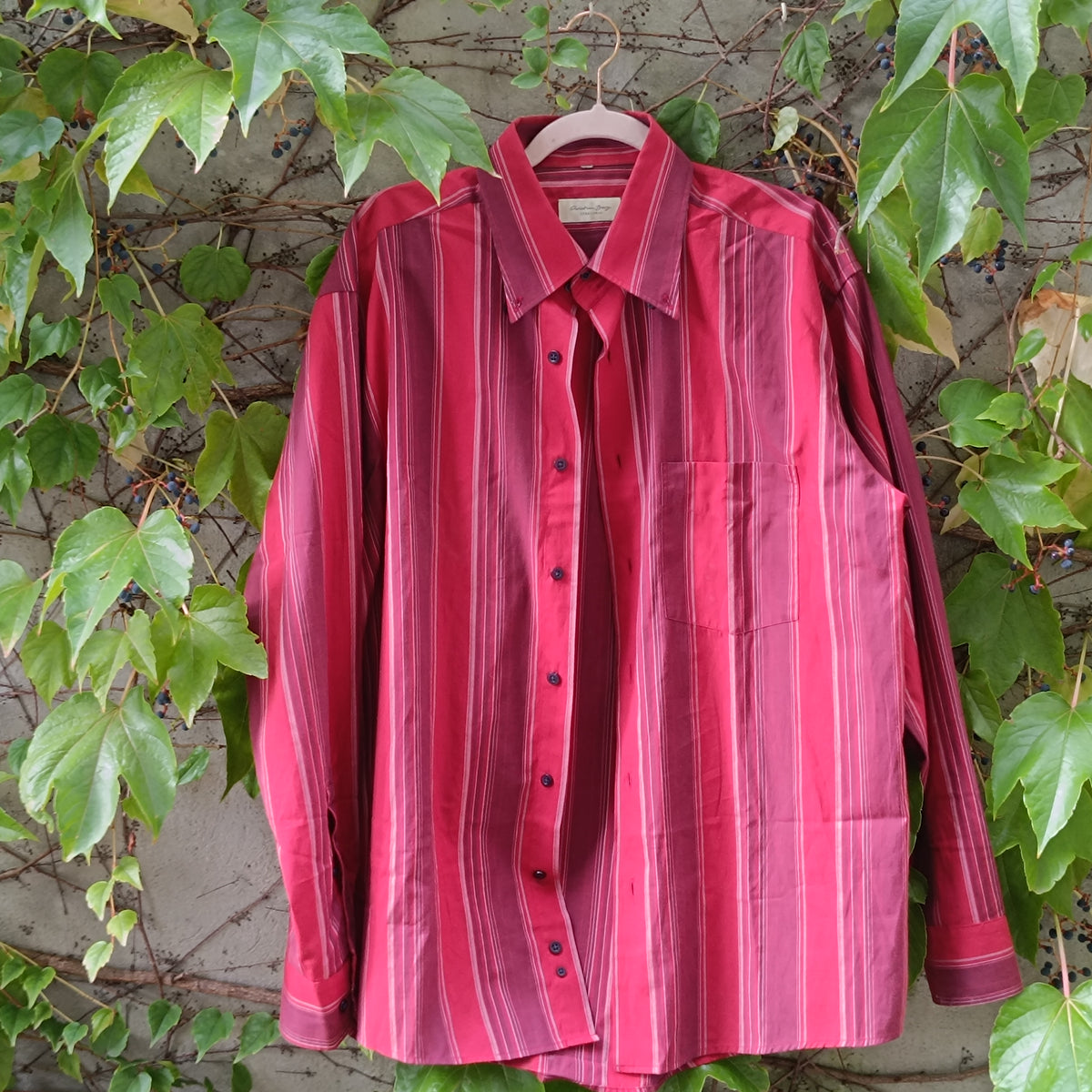 Vintage Striped Shirt - 90s Red Cotton Blend Unisex Christian Berg Button Up - M/L