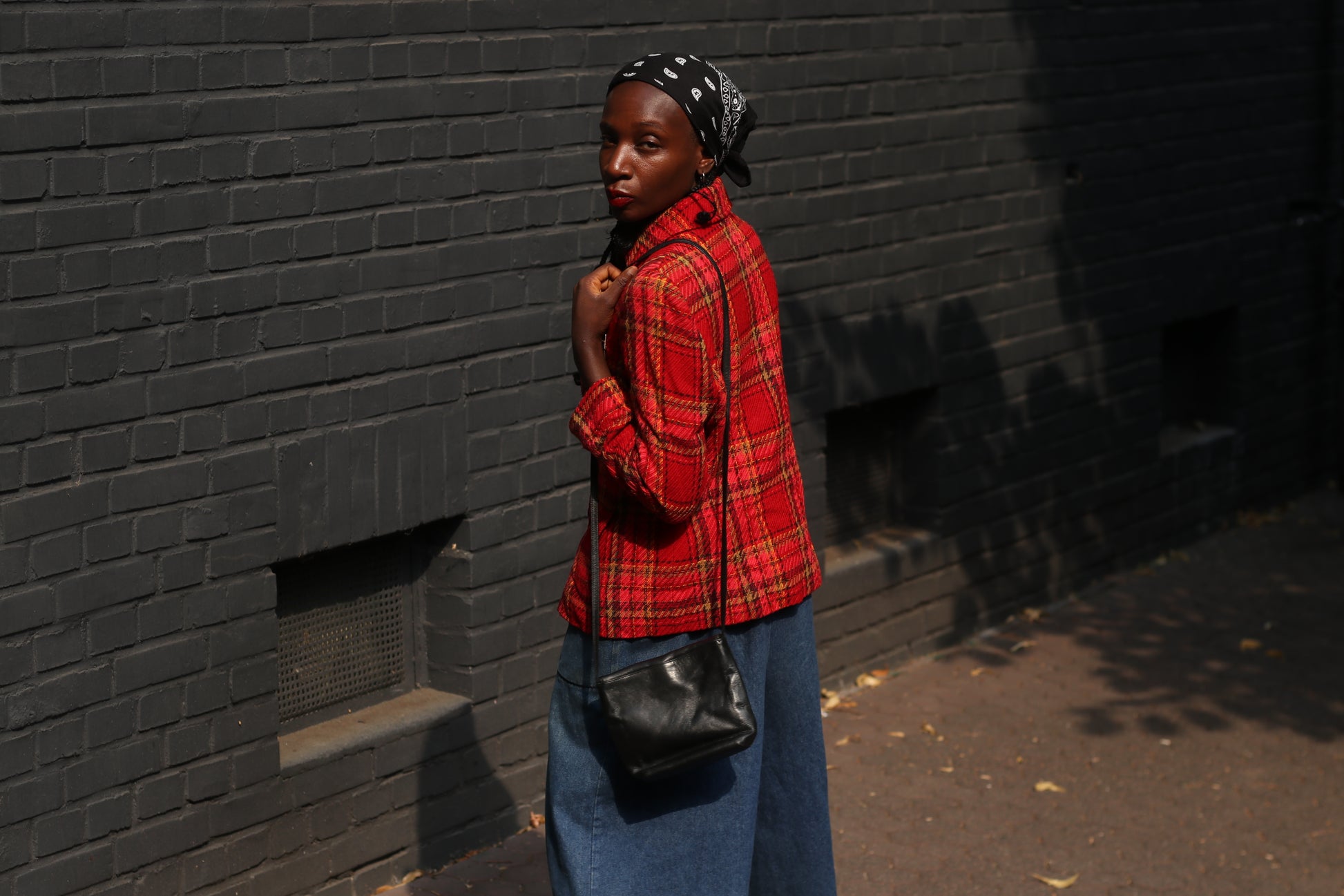 Vintage Christian Berg Stockholm Red Plaid Wool Blend Jacket Women's 42