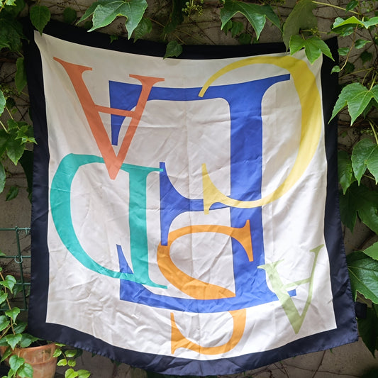Vintage Escada Silk Scarf 80s Geometric Letter Print - Abstract Wrap