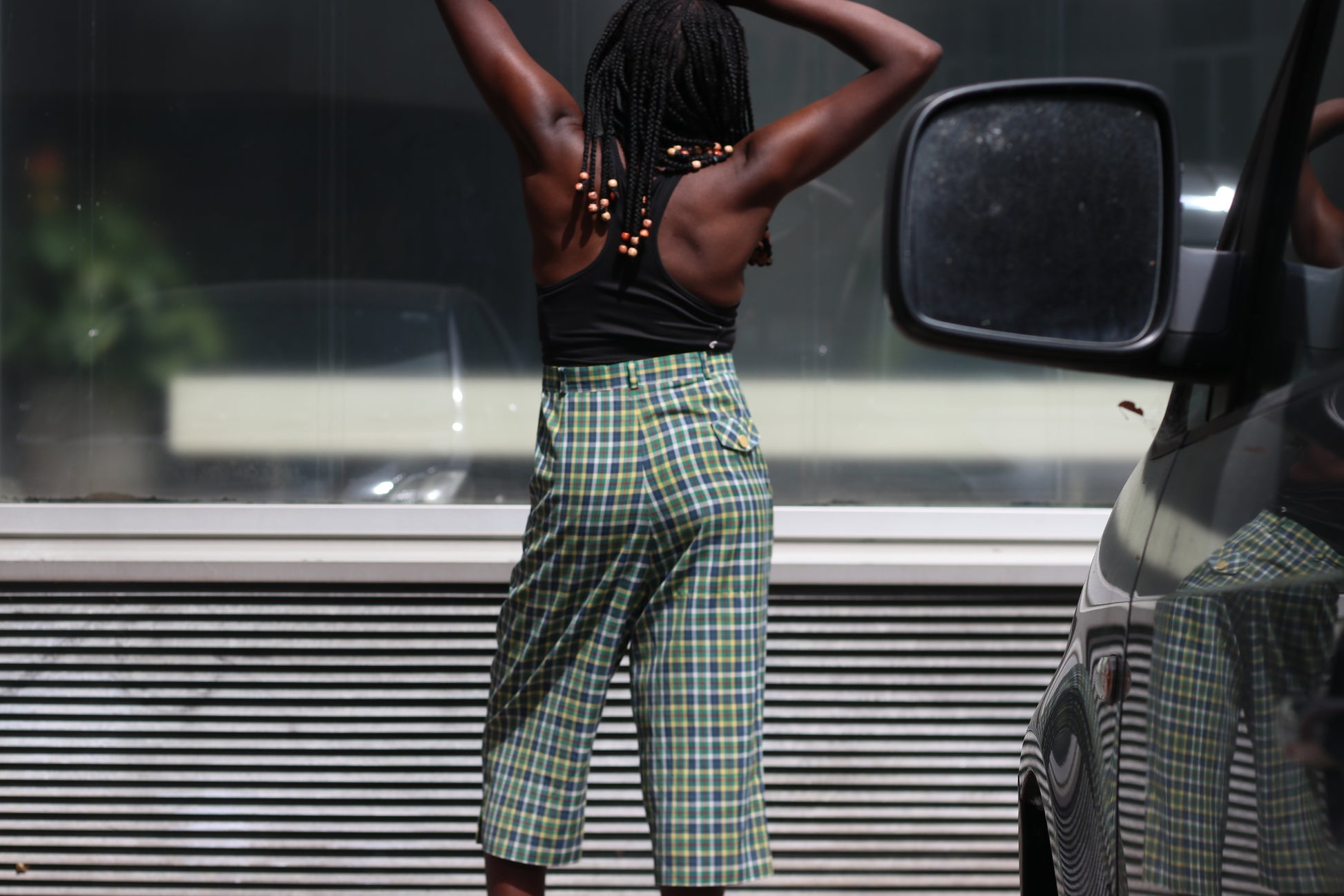 Hammerschmidt Vintage 1980s Plaid Culottes Green Yellow Tartan High Waist Shorts