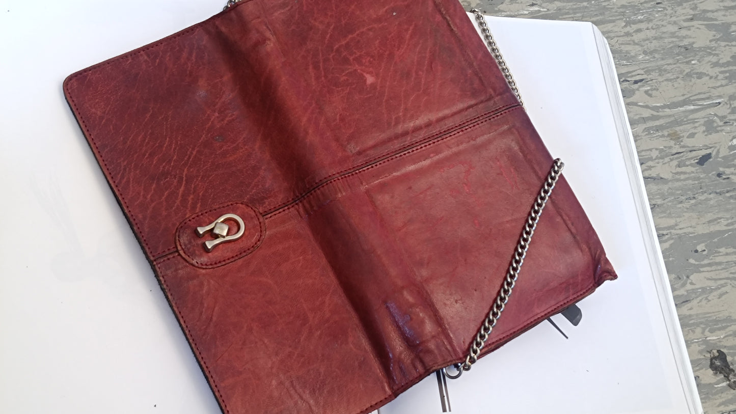 Vintage 1970s Red Leather Chain Shoulder Bag and Clutch
