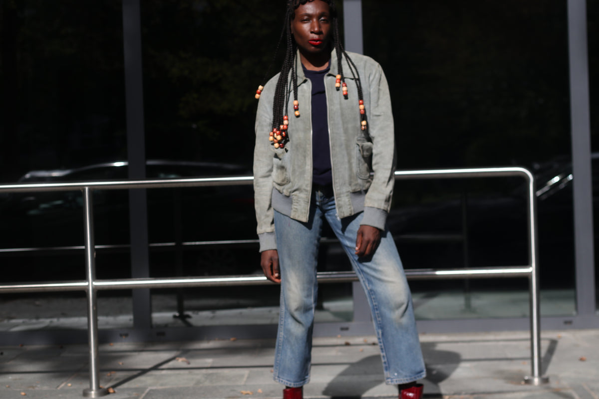 Suede Bomber Jacket | Vintage 70s Grey Suede Flight Coat | Size M