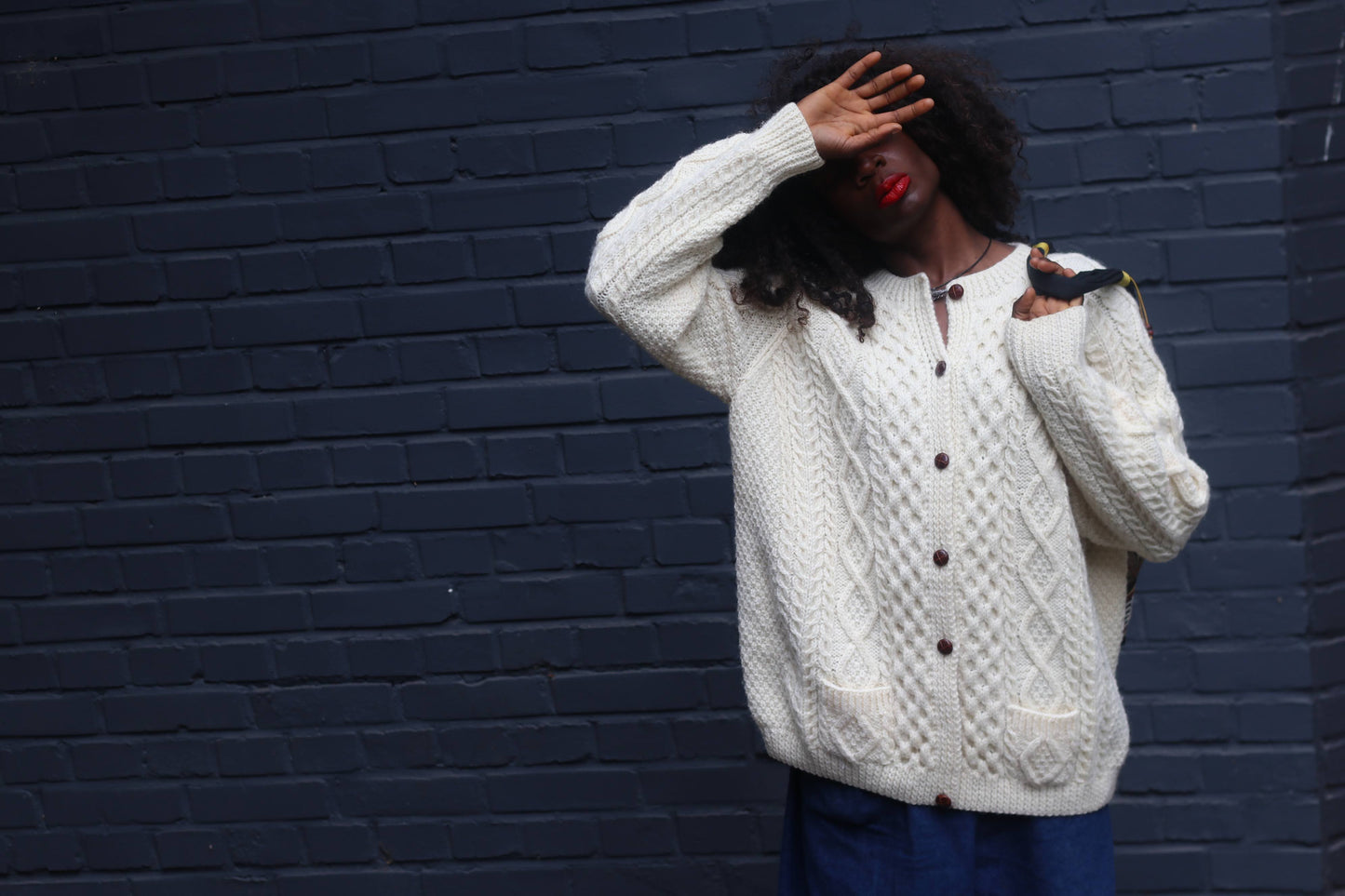 Irish Cable Knit Cardigan - Vintage 1970s Cream Aran Wool - M/L
