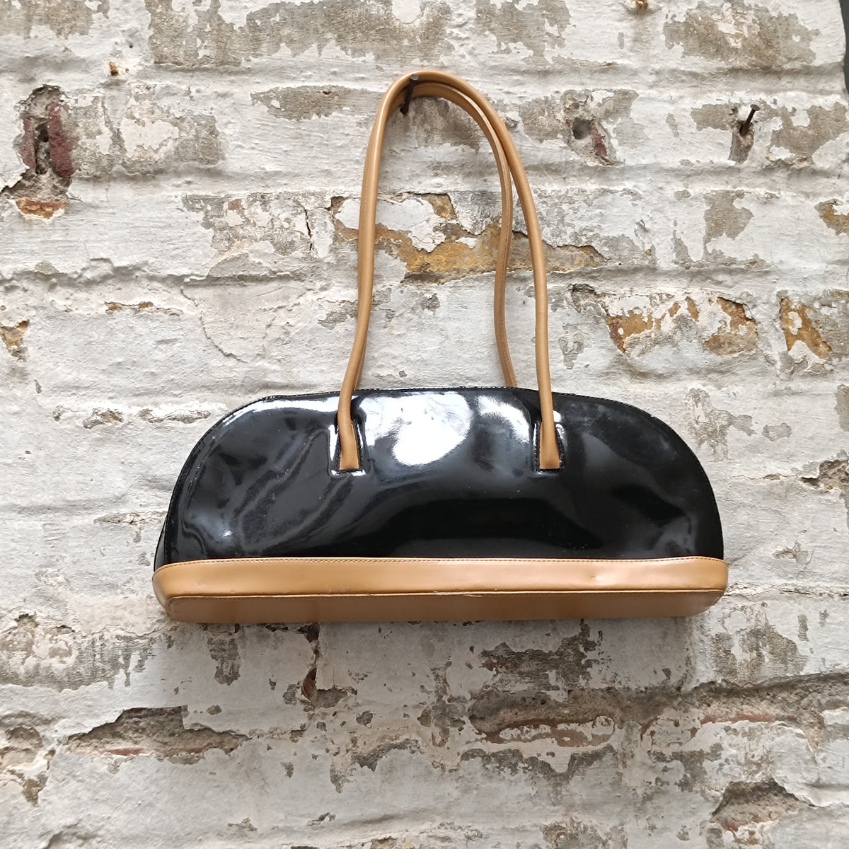 Vintage 90s L. Credi Shoulder Bag | Black Patent Leather Purse