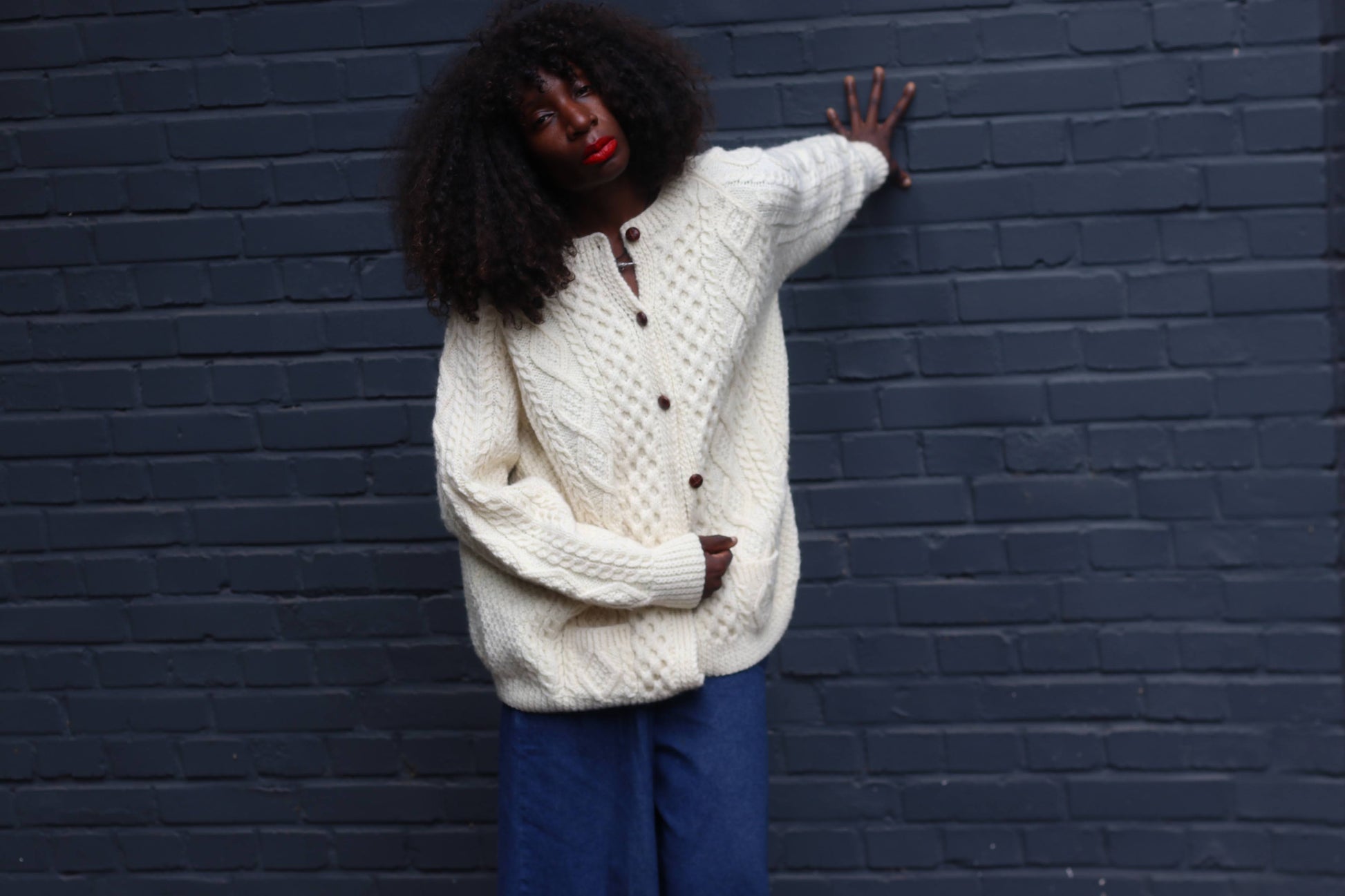 Irish Cable Knit Cardigan - Vintage 1970s Cream Aran Wool - M/L