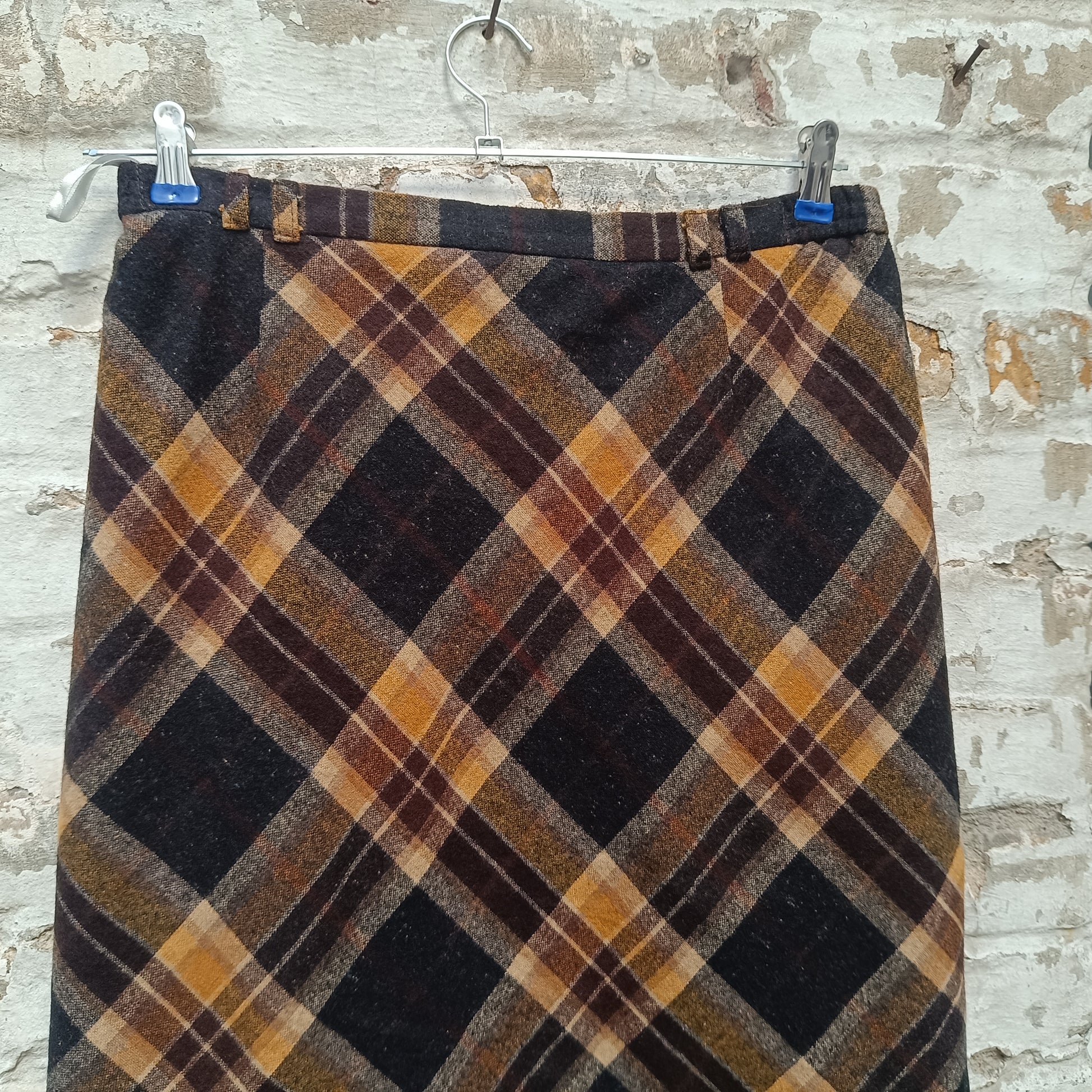 Plaid Midi Skirt | Vintage 90s Tartan Wool Bias Cut Skirt M to L