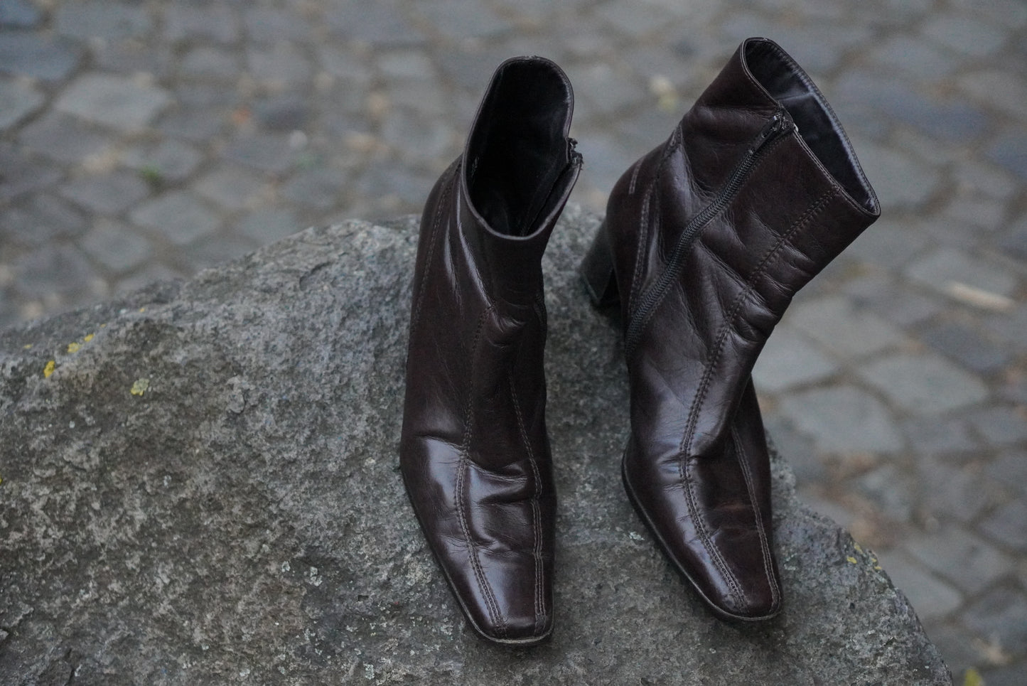 Vintage Paul Green Leather Ankle Boots - 90s Brown Square Toe Heel UK 8 EU 42