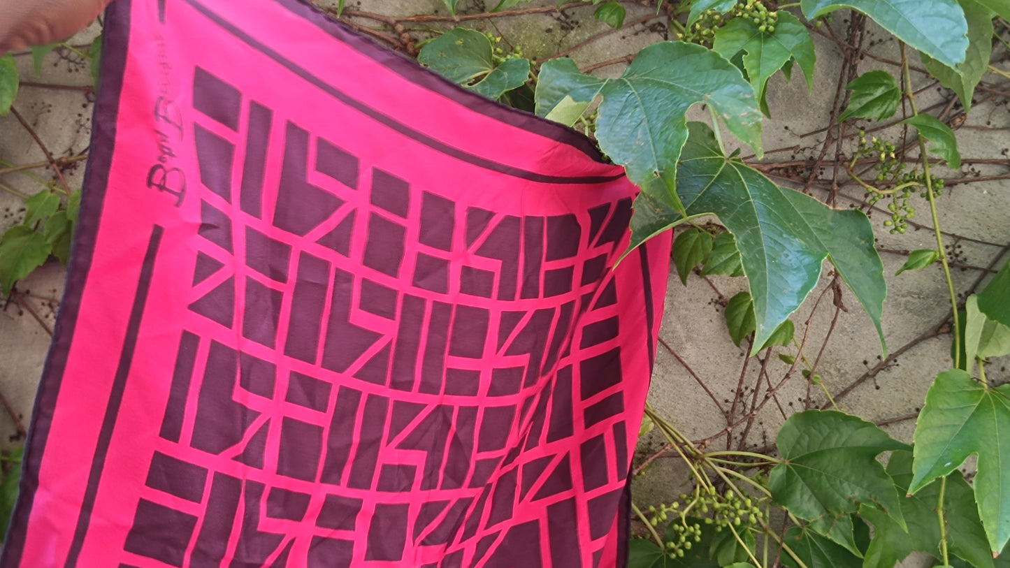 Betty Barclay Vintage 70s Geometric Silk Scarf - Pink & Plum Neck Head Wrap