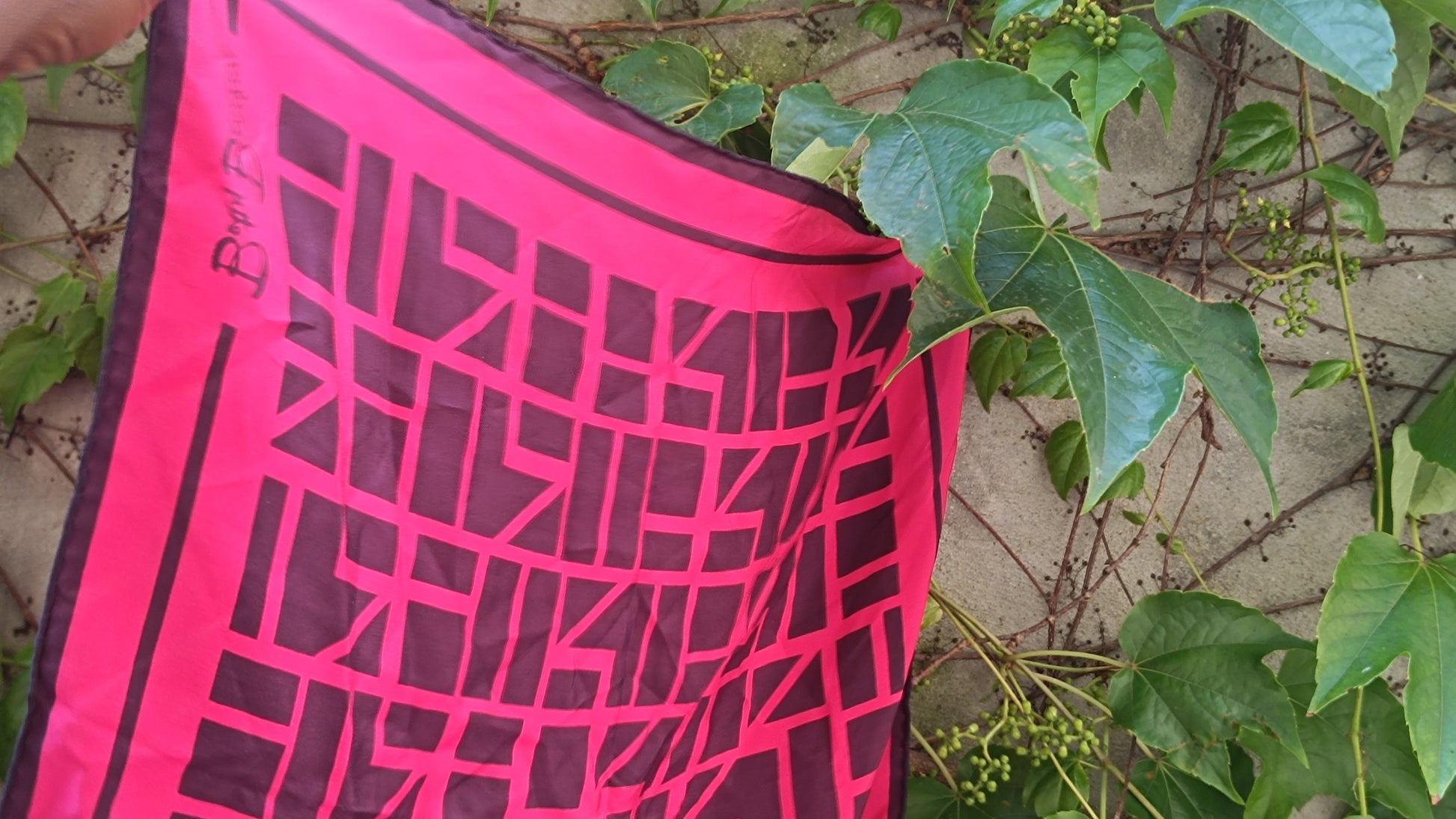 Betty Barclay Vintage 70s Geometric Silk Scarf - Pink & Plum Neck Head Wrap