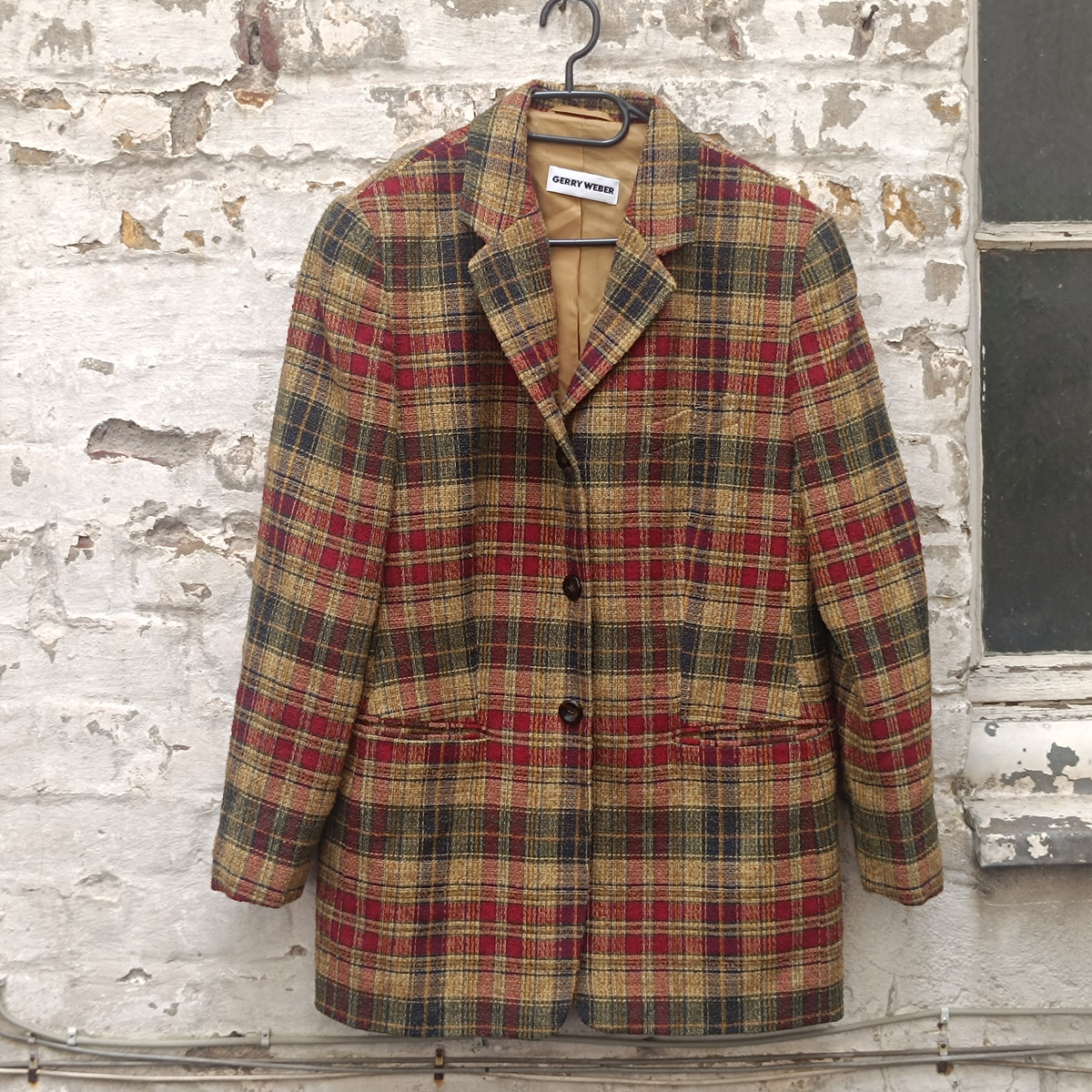 Vintage Plaid Wool Blazer | 90s Checked Oversized Jacket M/L