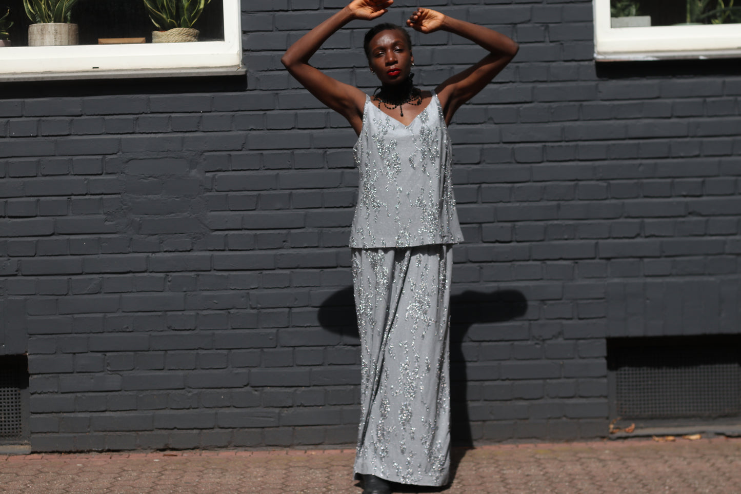 Vintage Silver Sequin Layered Dress - 90s Huey Waltzer En Francais Maxi