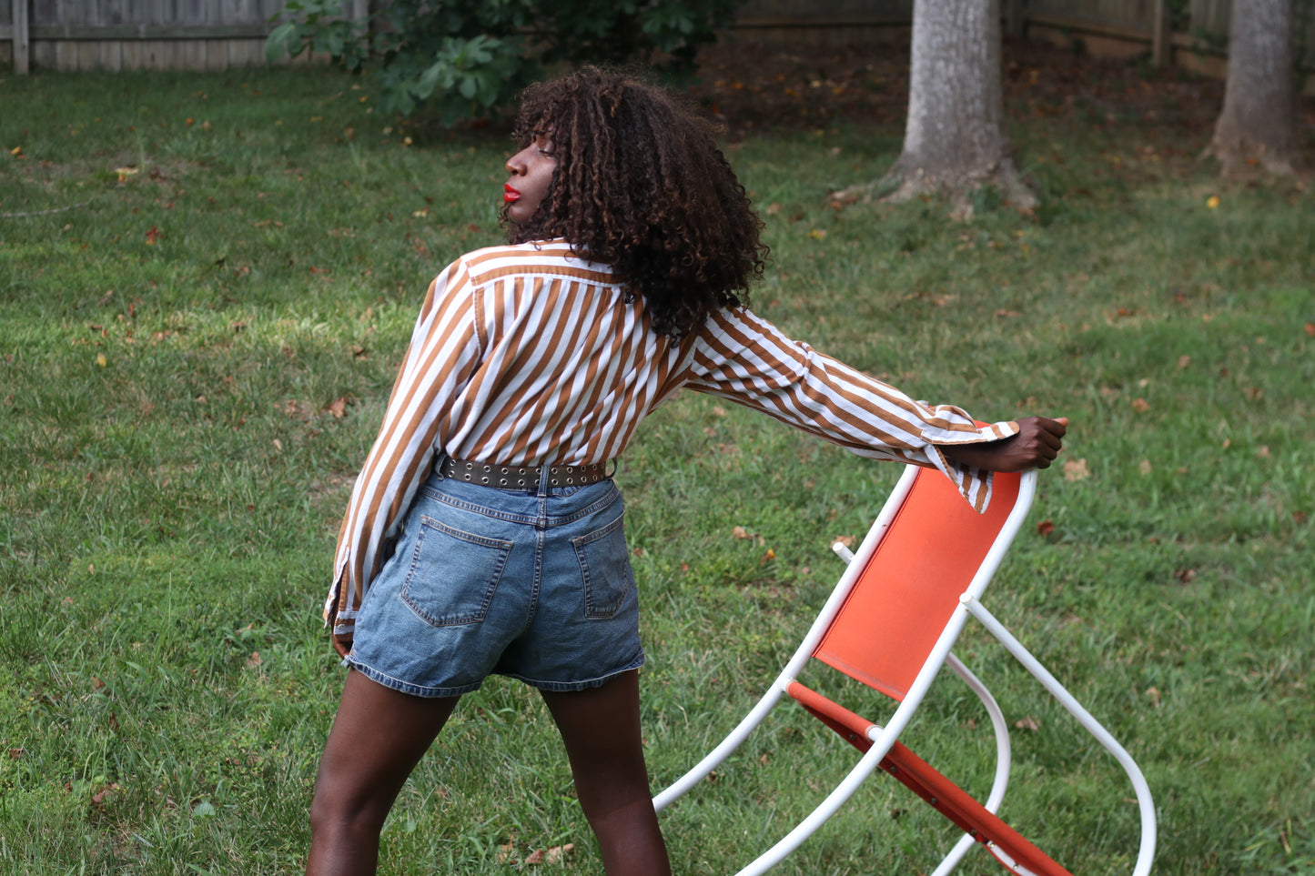 Pull and Bear Vintage y2k Brown Striped Cotton Button Down Shirt