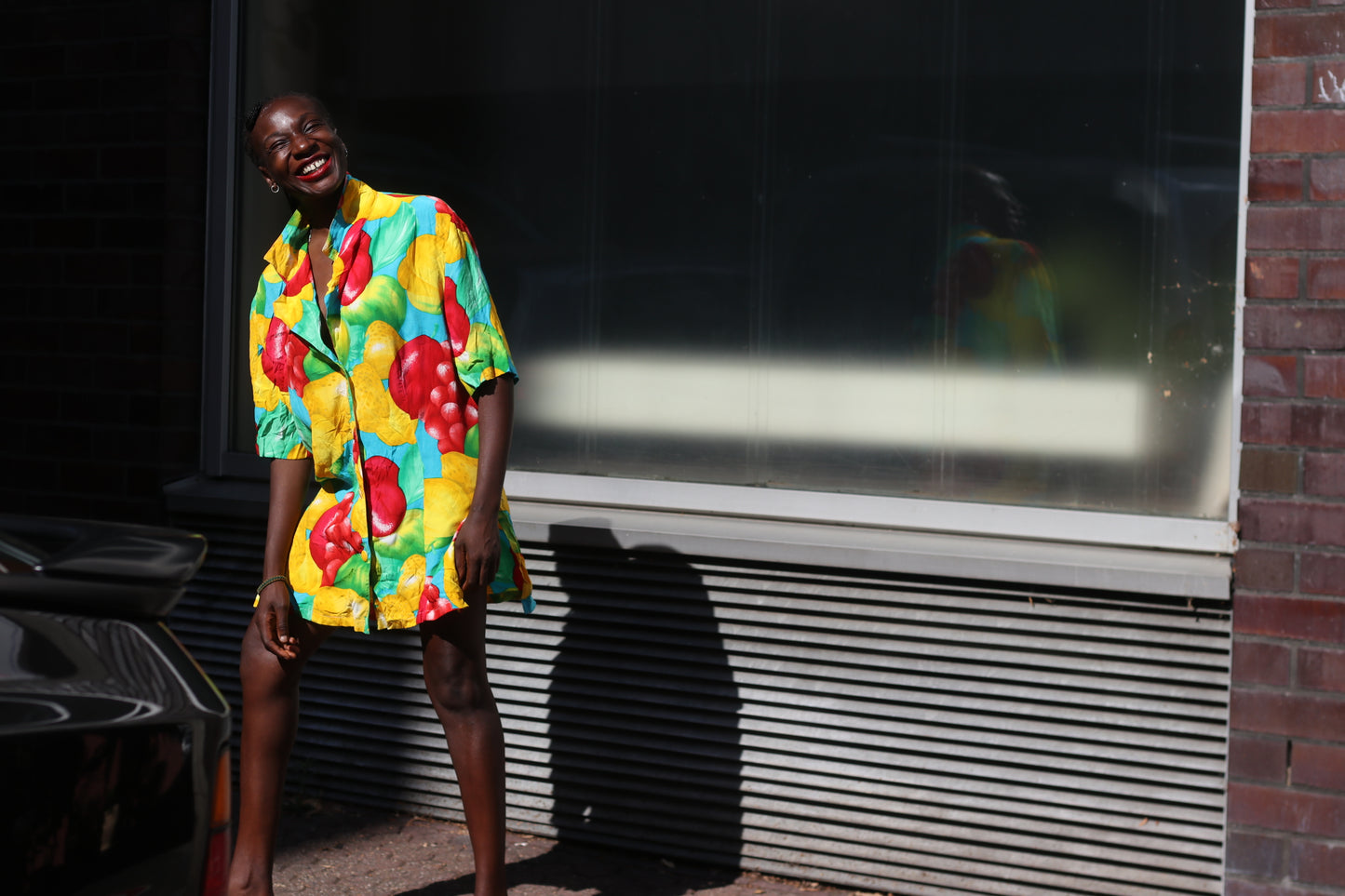 Vintage 90s Fruit Print Shirt Dress - Vibrant Oversized Summer Tunic