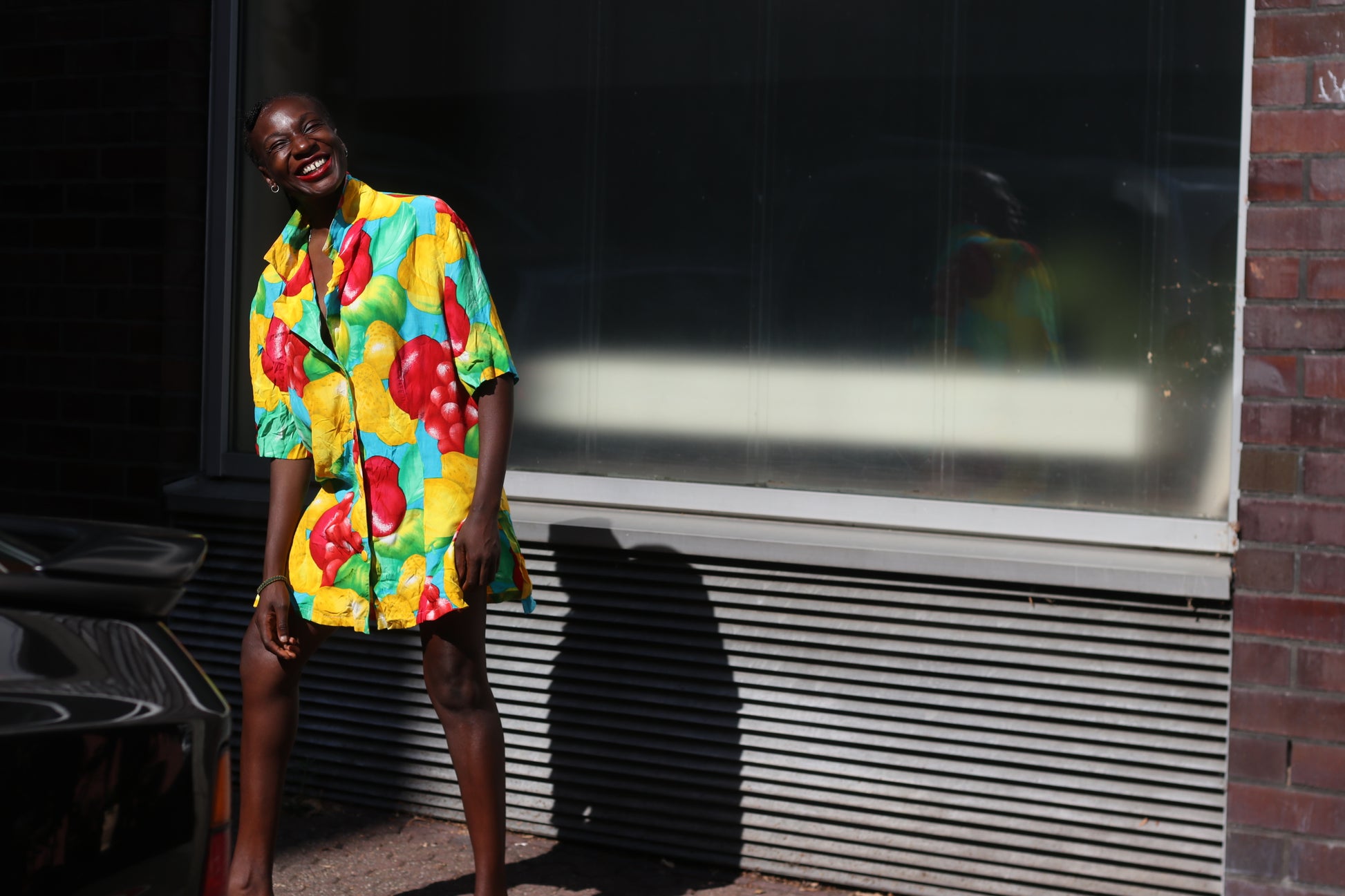 Vintage 90s Fruit Print Shirt Dress - Vibrant Oversized Summer Tunic