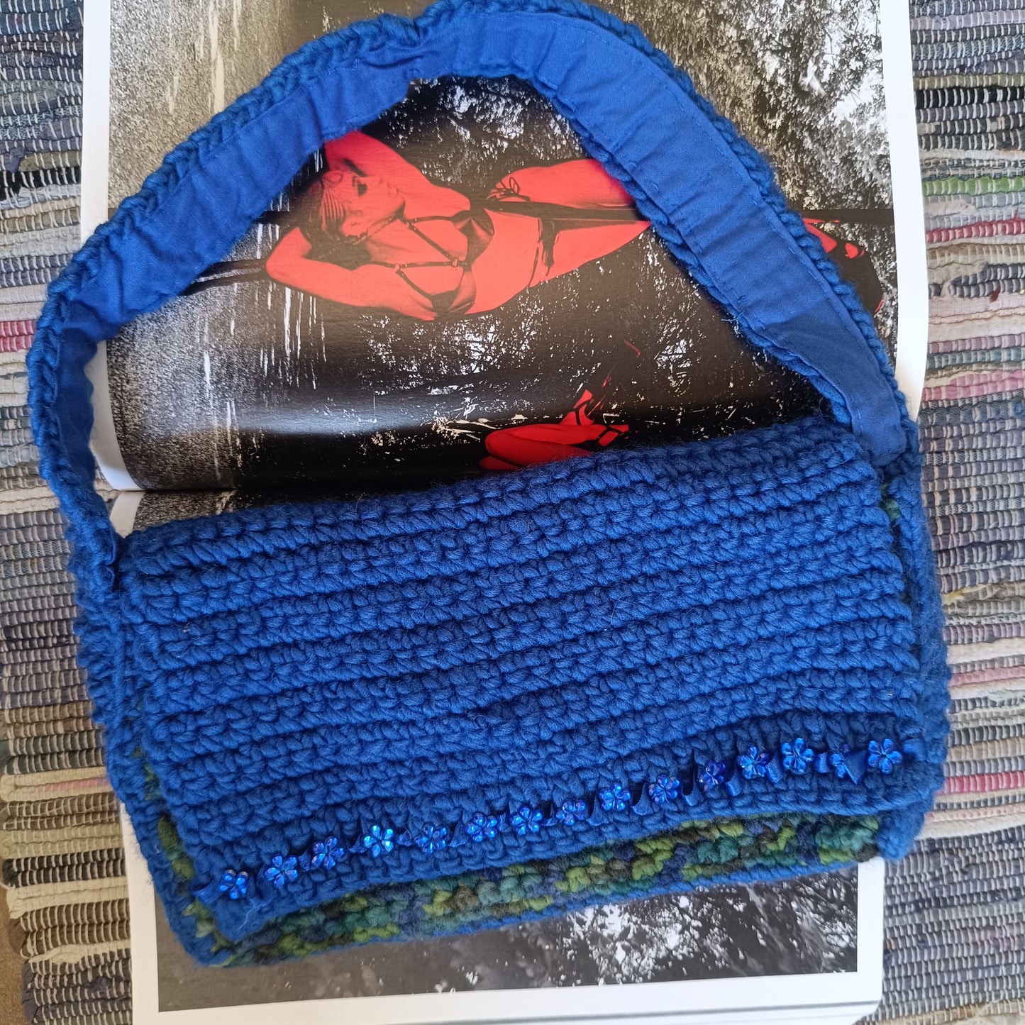 Vintage Crochet Shoulder Bag | Y2K Blue Beaded Purse 