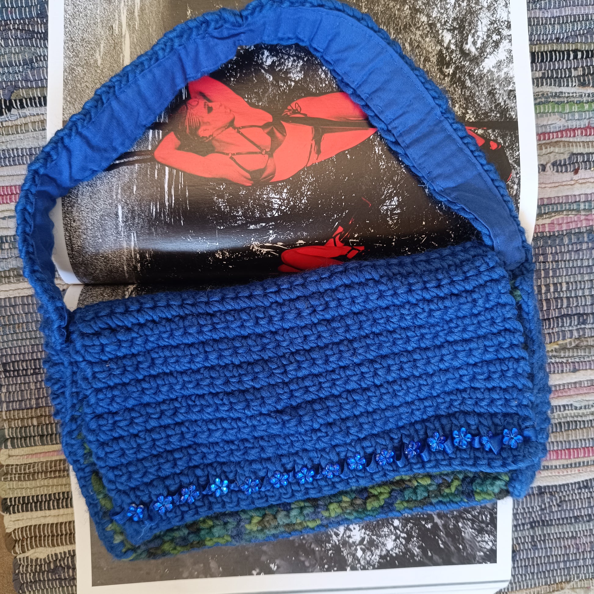Vintage Crochet Shoulder Bag | Y2K Blue Beaded Purse 