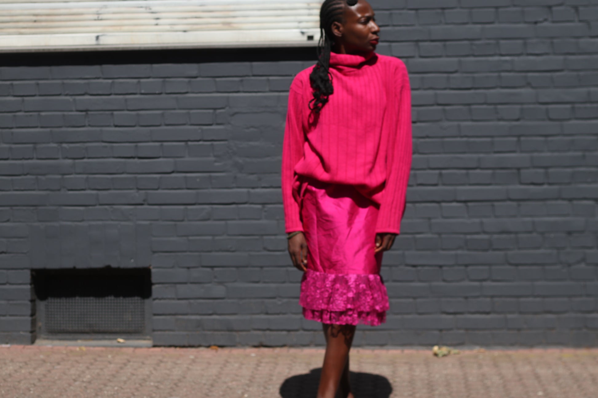 Vintage Pink Turtleneck Sweater Dress | 90s Oversized Knit Jumper