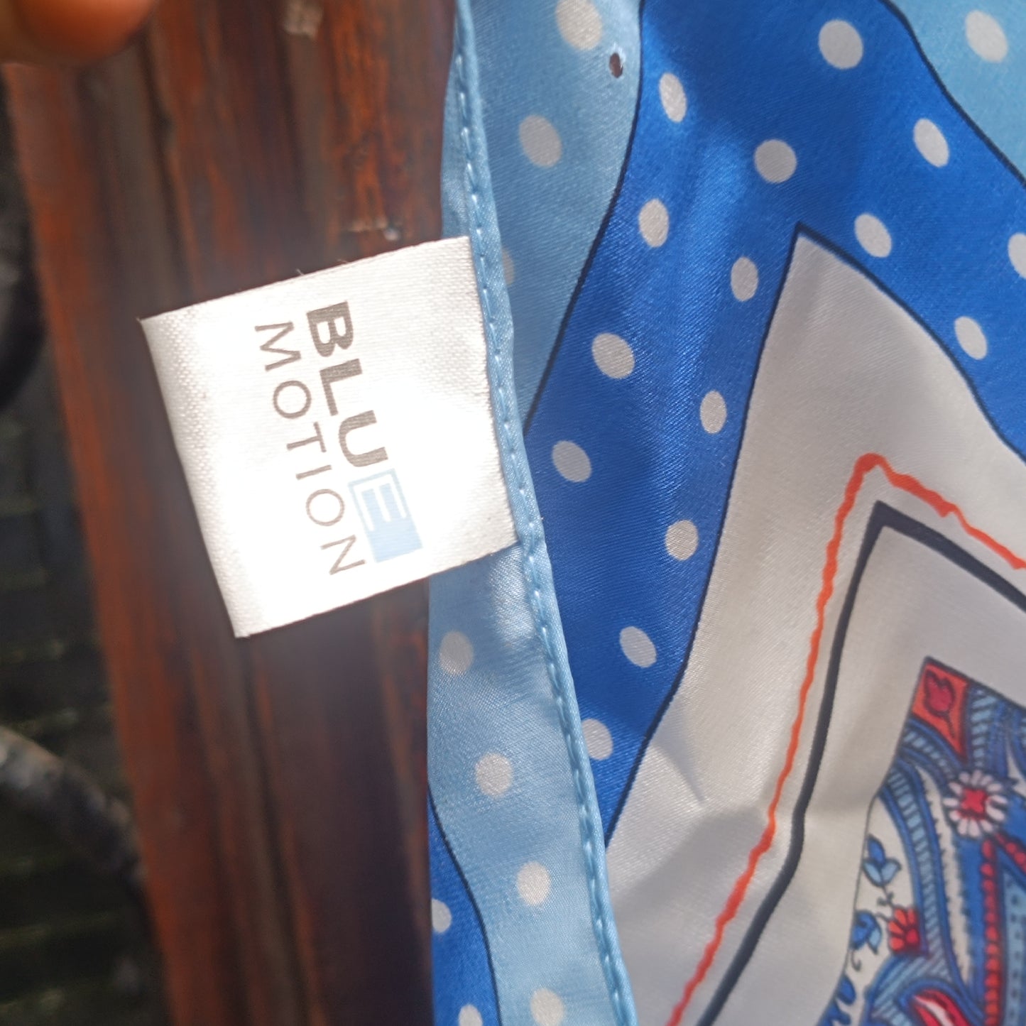 Blue Motion Vintage Silk Scarf Blue Paisley Polka Dot 1990s Square Neck Neckerchief