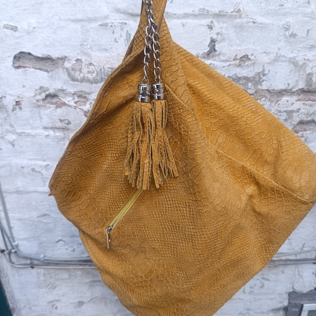 Yellow Snake Print Leather Hobo Bag - Vintage Italian Shoulder Purse