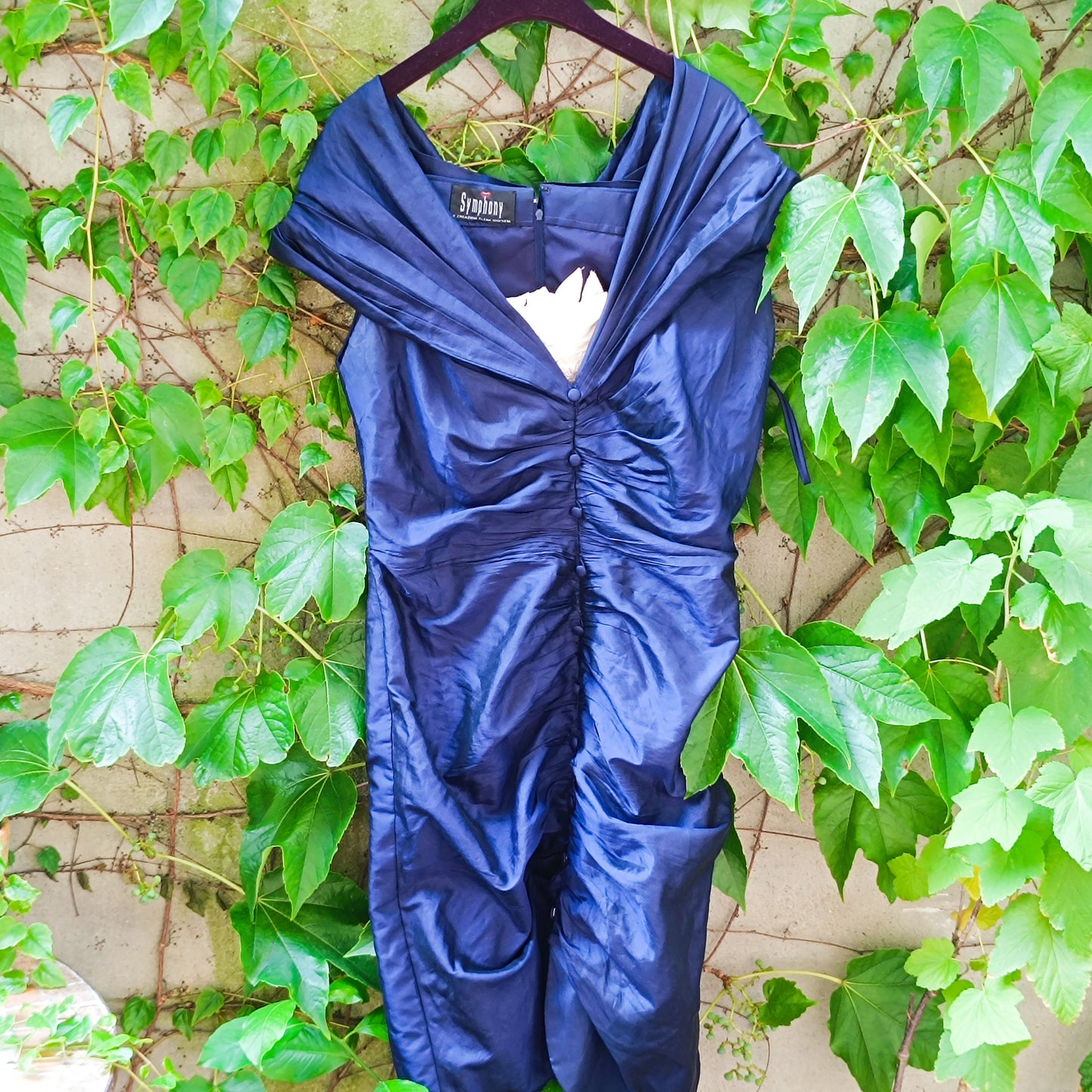 Vintage Silk Evening Dress | 80s Off Shoulder Ruched Party Gown | M-L