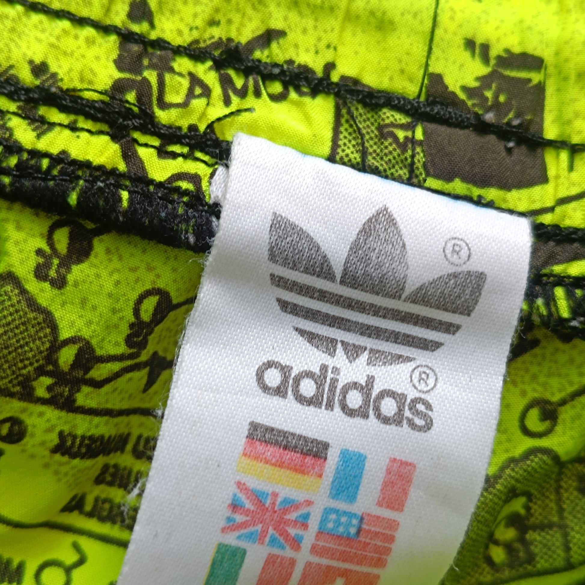 Vintage Adidas Take Off Neon Newspaper Print Shorts - 80s 90s Retro