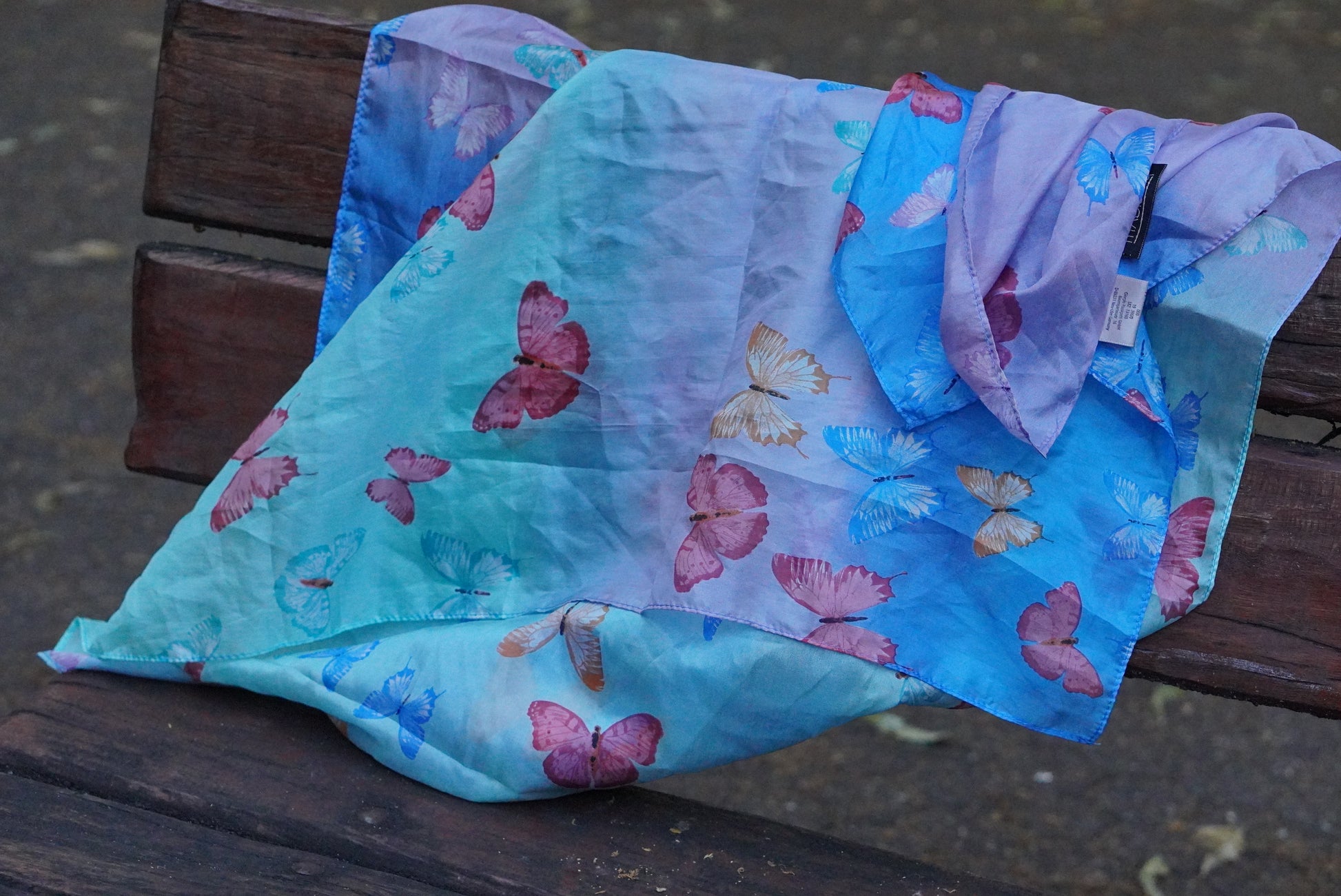 Vintage Passigatti Silk Scarf Butterfly Print Blue Purple Ombre Sheer Neck Head