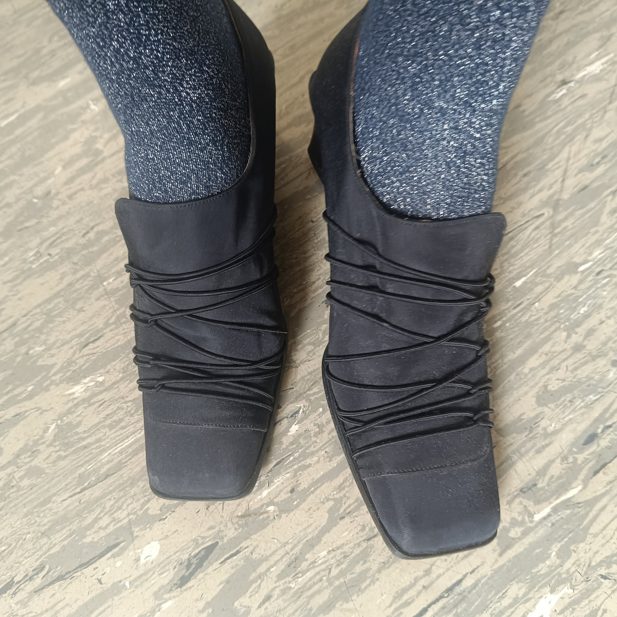 Vintage 90s AUDLEY Black Square Toe Wedge Loafers - Size EU 38