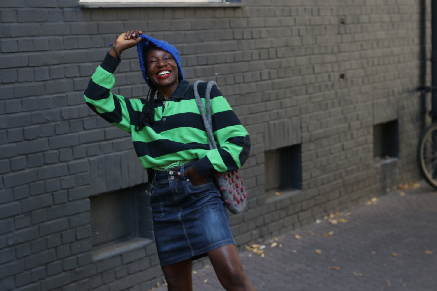 Vintage Bogner Stripe Jumper | Navy & Lime Green Cotton Knit | Fits M