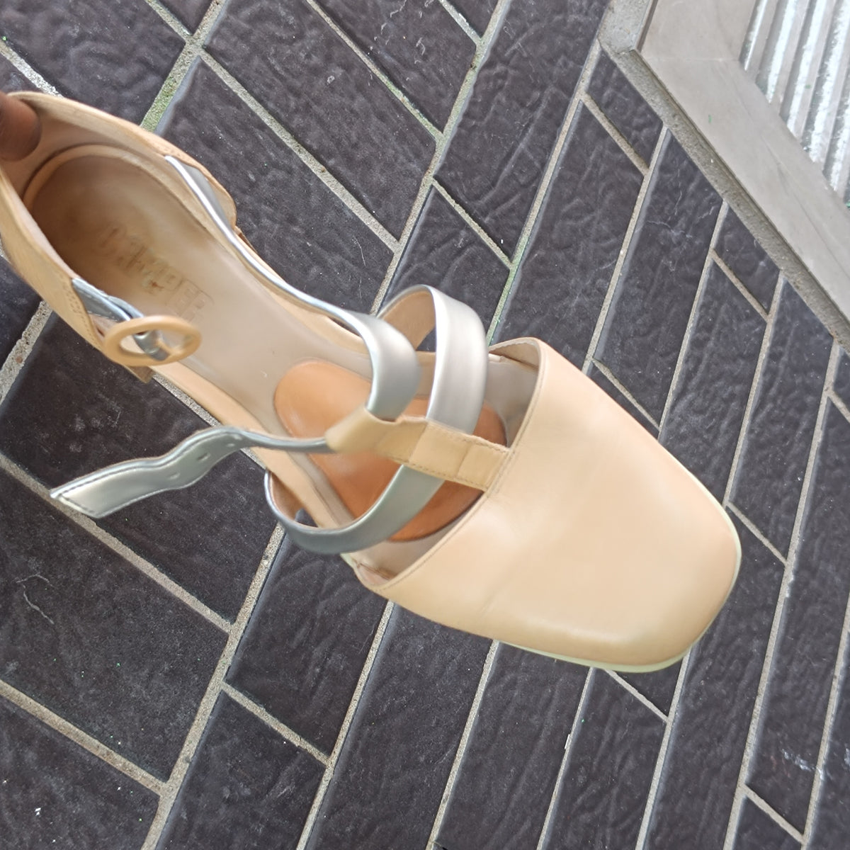 Vintage Camper Beige Silver Leather Strappy Sandals - Y2K Heels | EU 38