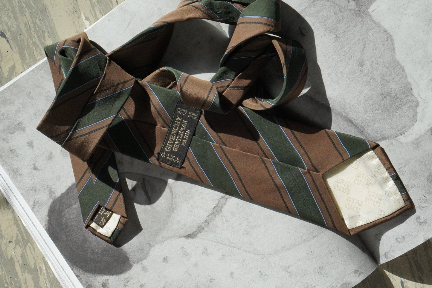 Givenchy Vintage Silk Tie Brown Green Striped Mens Designer Necktie Made In Italy