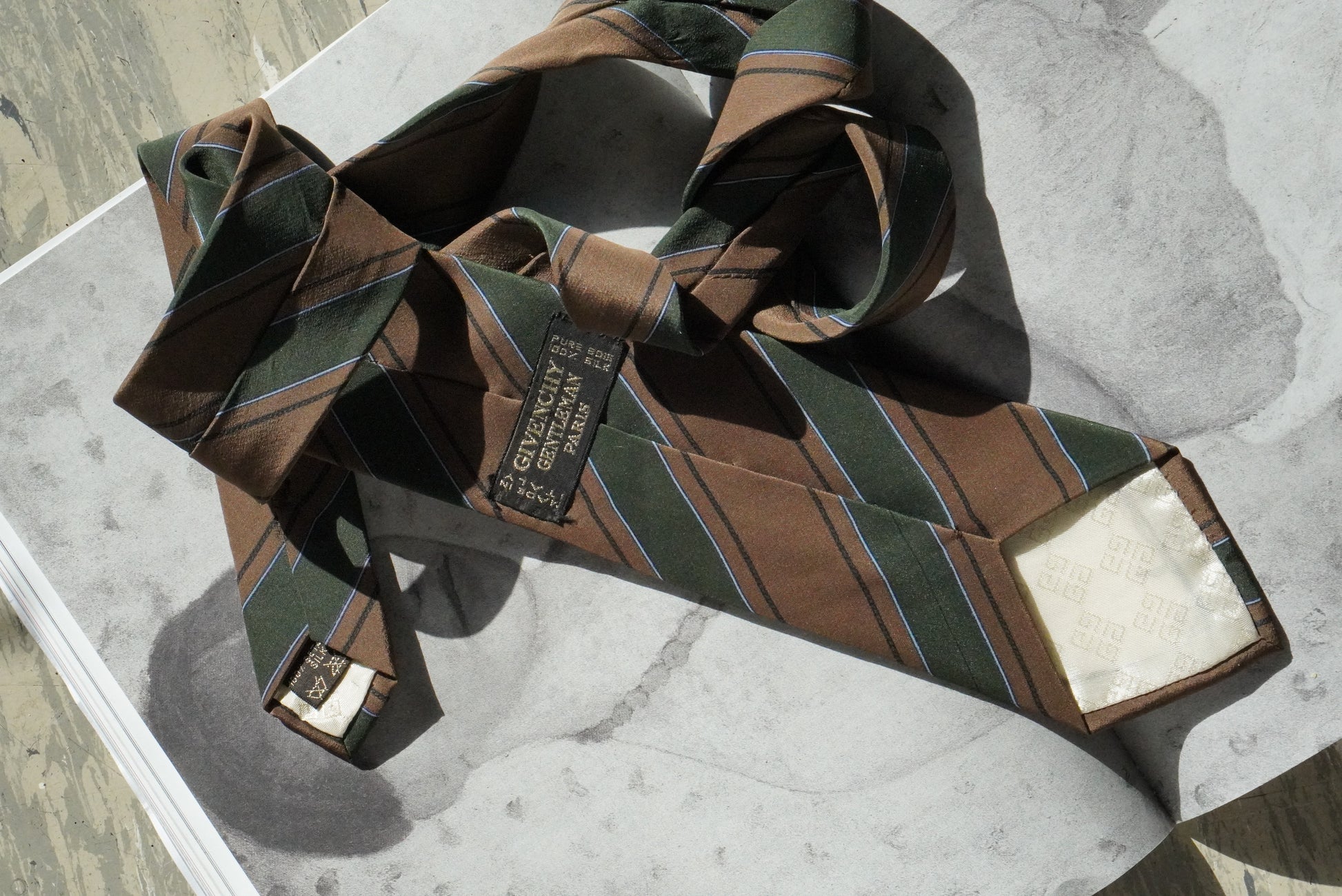 Givenchy Vintage Silk Tie Brown Green Striped Mens Designer Necktie Made In Italy