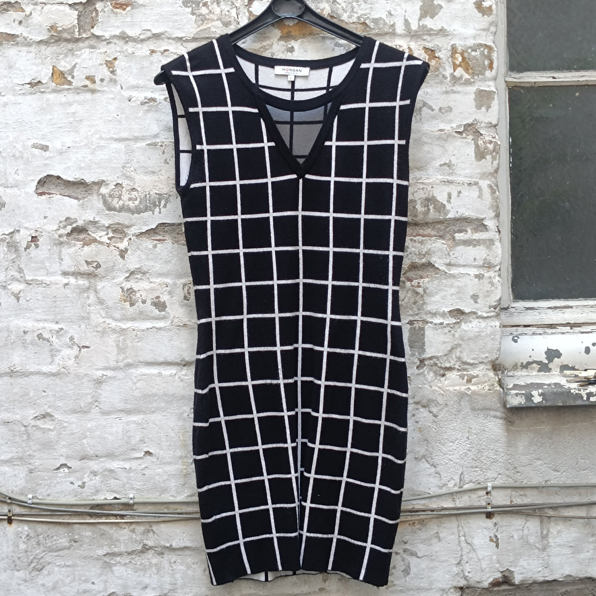 Grid Print Knit Dress | Black White Y2k Morgan Du Toi Sleeveless Bodycon