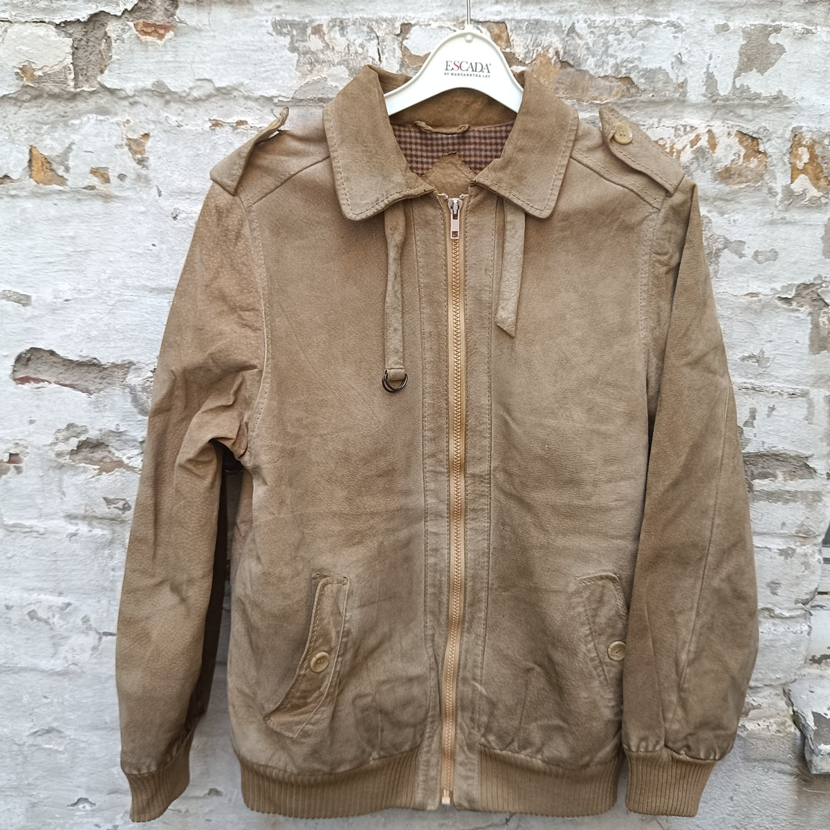 Vintage Suede Leather Bomber Jacket Tan Brown 80s 90s | Size L