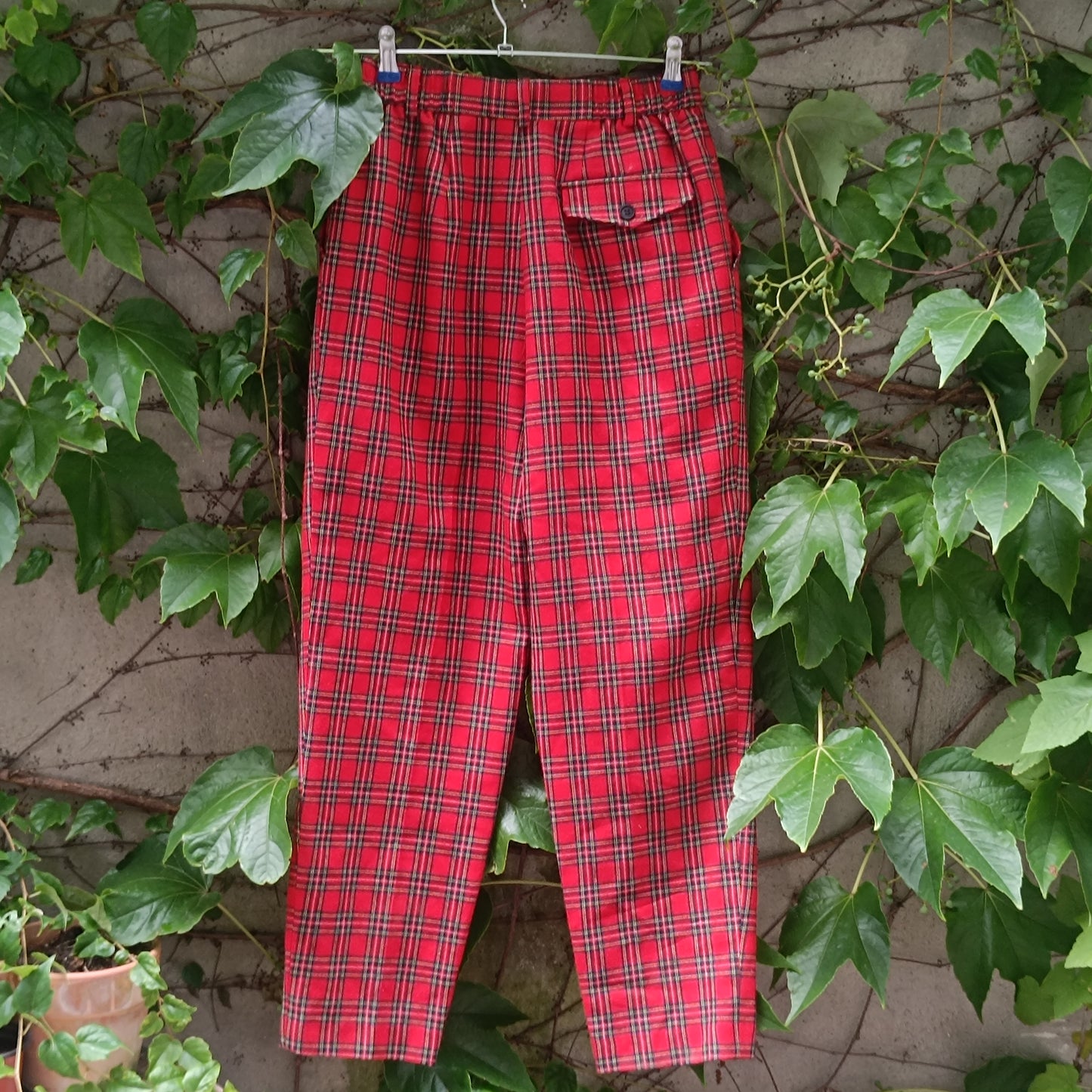 Vintage Red Plaid Trousers | 80s High Waist Tartan Wool Pants | Fits M