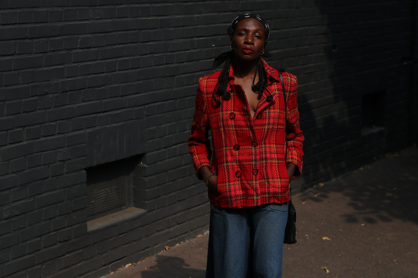 Vintage Christian Berg Stockholm Red Plaid Wool Blend Jacket Women's 42