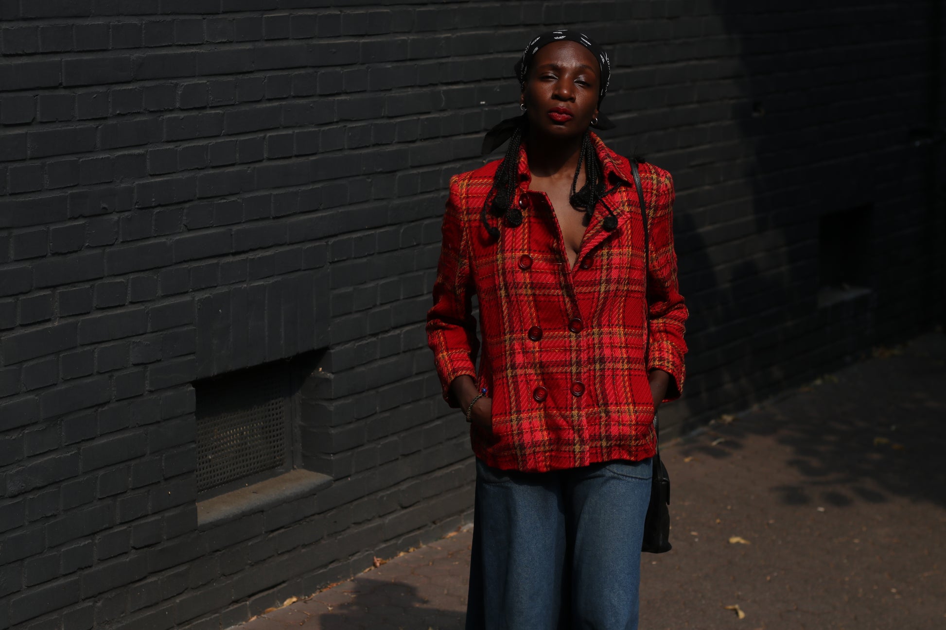 Vintage Christian Berg Stockholm Red Plaid Wool Blend Jacket Women's 42