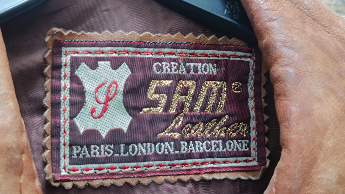 Creation SAM Leather Vintage 80s Tan Patchwork Coat - Retro Long Jacket