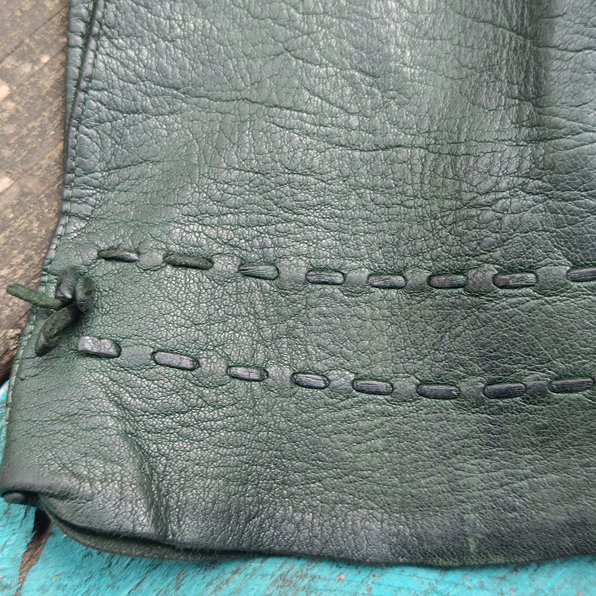 Vintage Leather Gloves | 80s Dark Green Stitching | Fits S