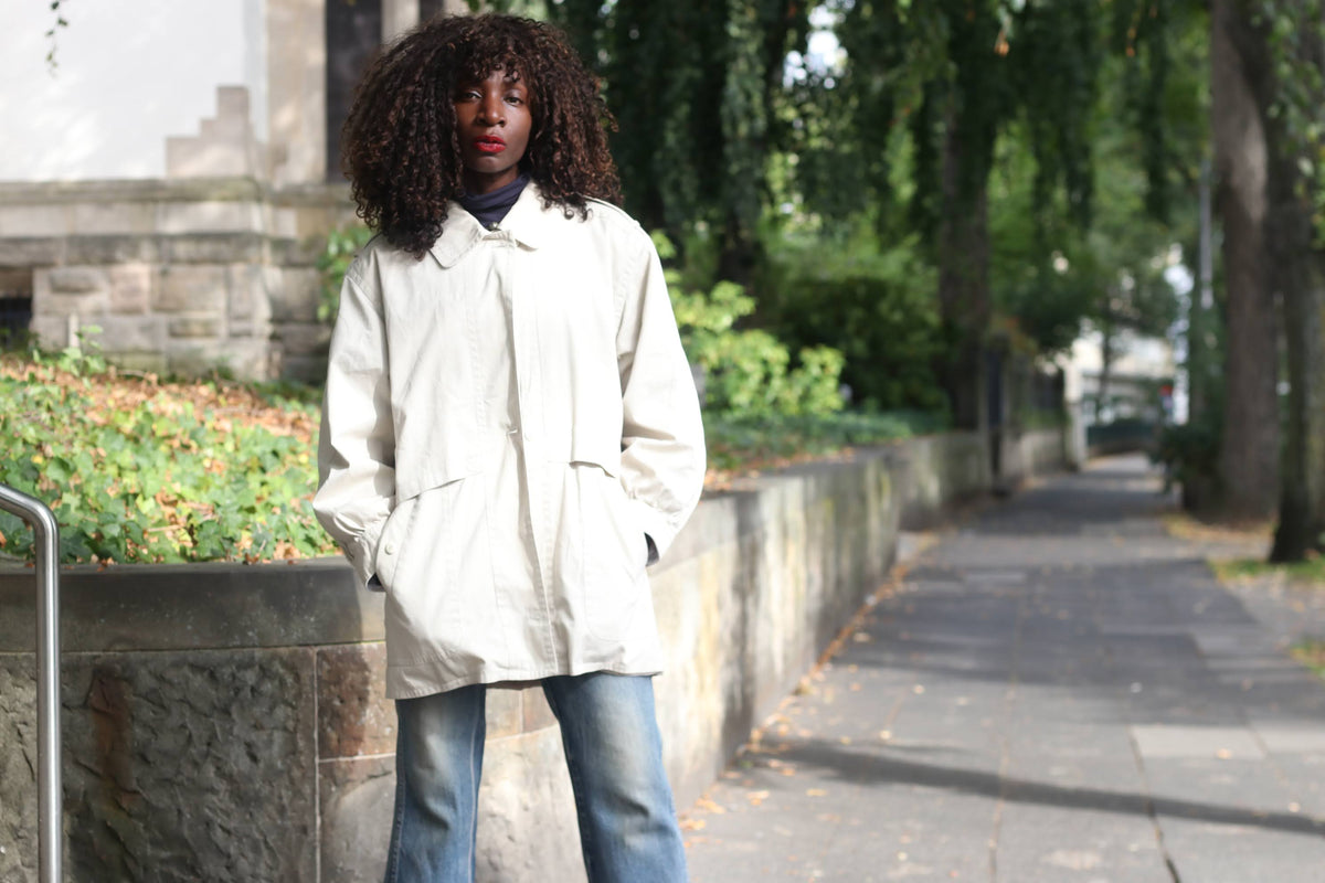 Vintage Beige Trench Jacket | 80s Minimalist Light Coat | S/M