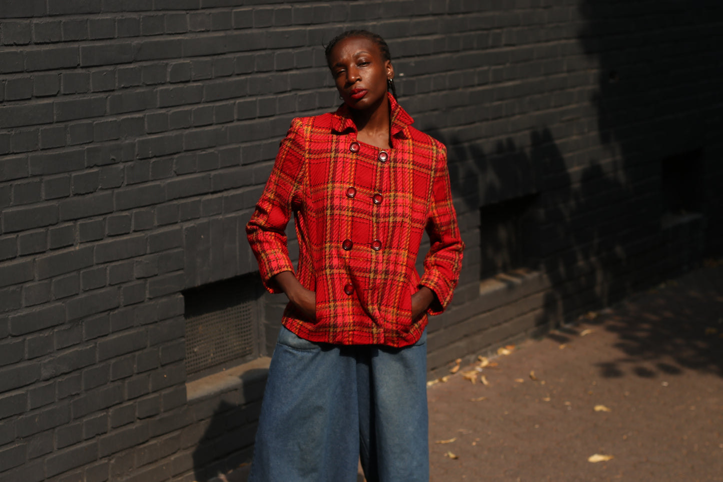 Vintage Christian Berg Stockholm Red Plaid Wool Blend Jacket Women's 42